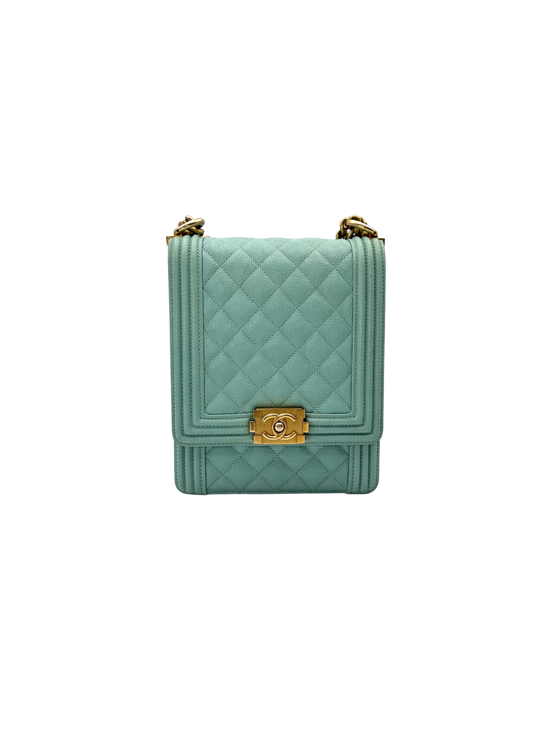 Chanel North South LeBoy Mint Green Quilted Leather Shoulder Bag(27***15) CC2195