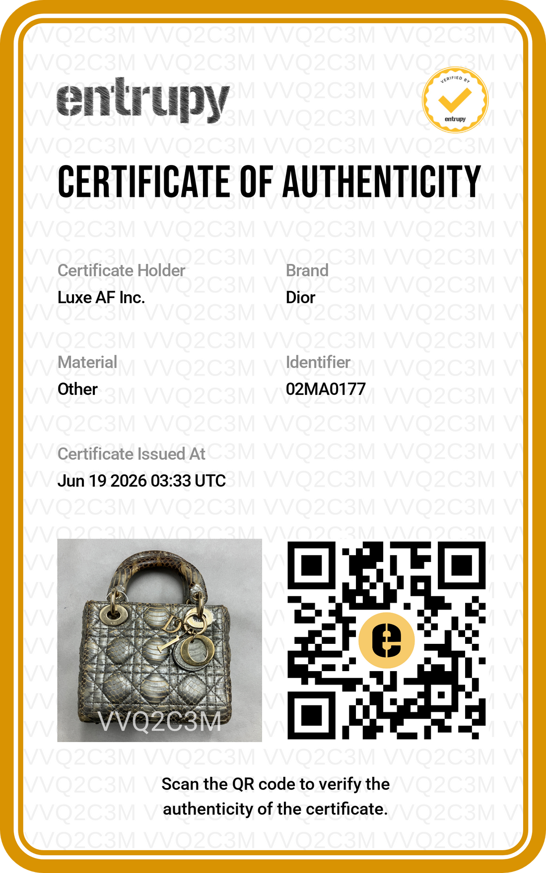 Christian Dior Lady Dior Gold Python Leather Handle Bag With Gold Charms DR814