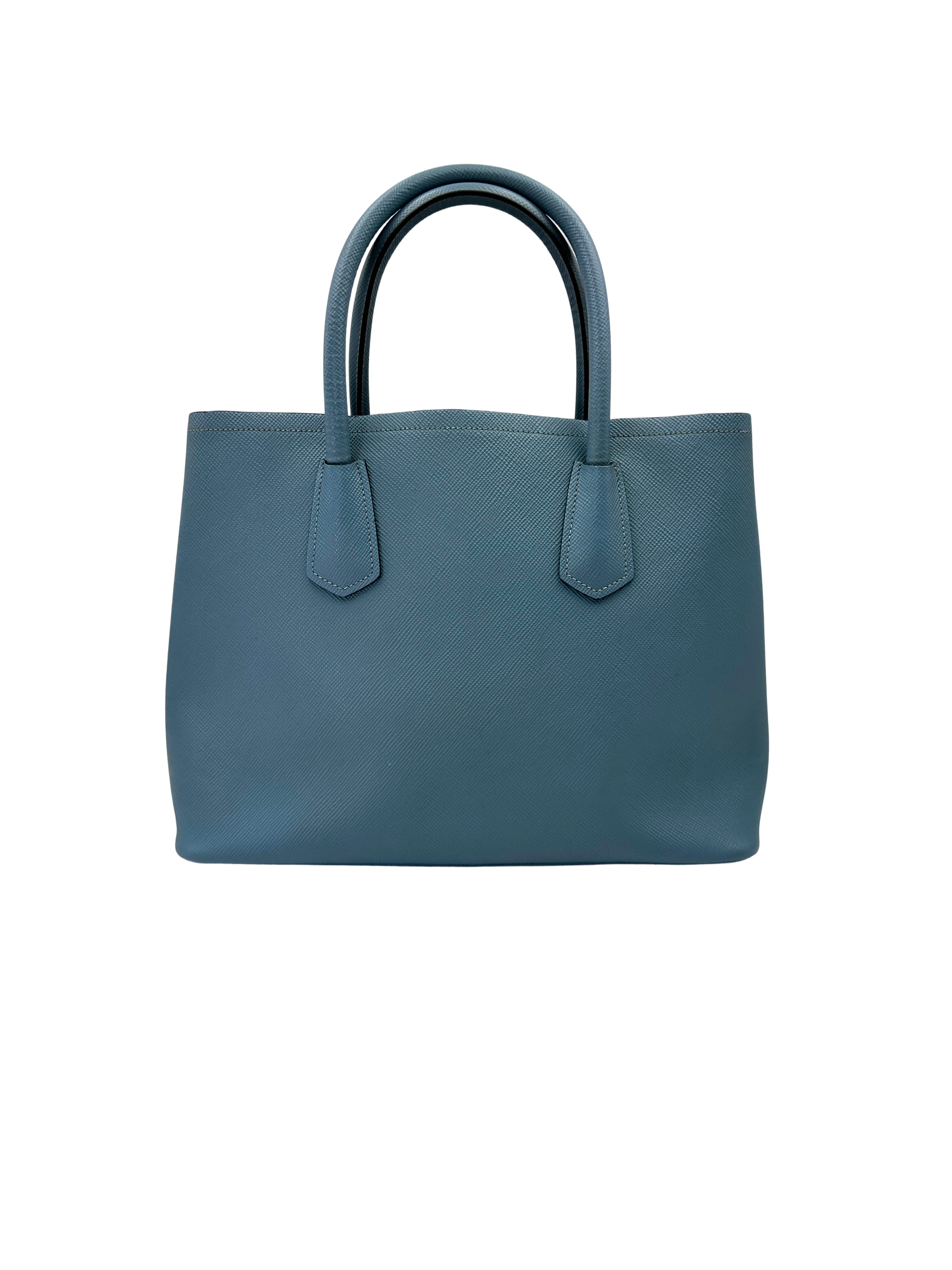 Prada Double Light Blue Saffiano Cuir Leather Handle Bag PR501
