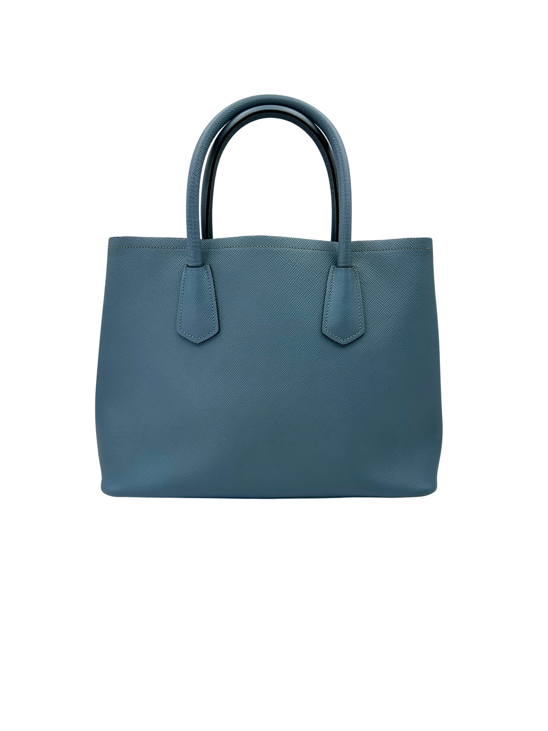Prada Double Light Blue Saffiano Cuir Leather Handle Bag PR501