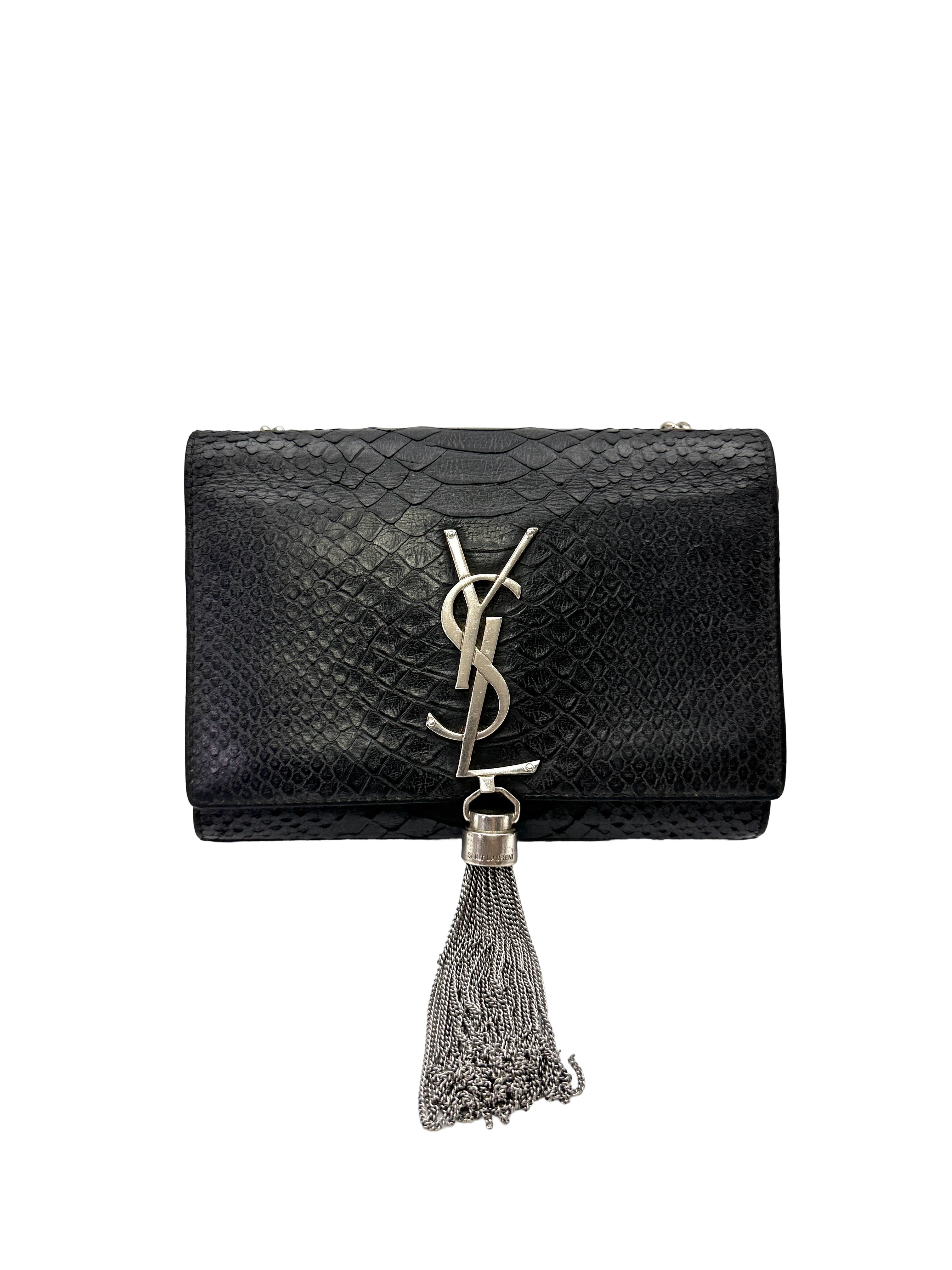 Saint Laurent Kate Tassel Black Python Leather Small Size Shoulder Bag SL264