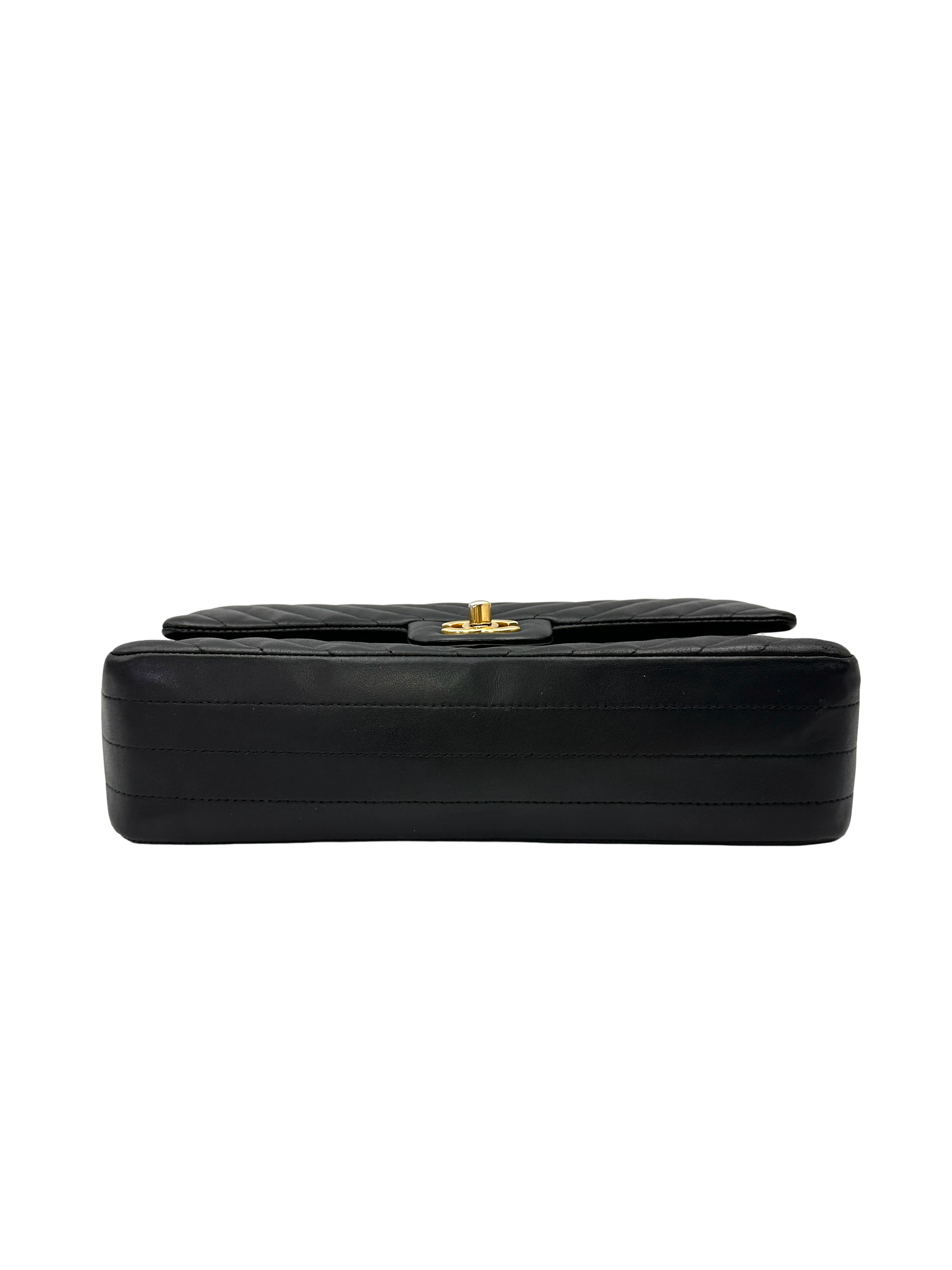 Chanel Classic Flap Black Chevron Quilted Lambskin Medium Size Shoulder Bag With Gold Buckle(21***93) CC2209