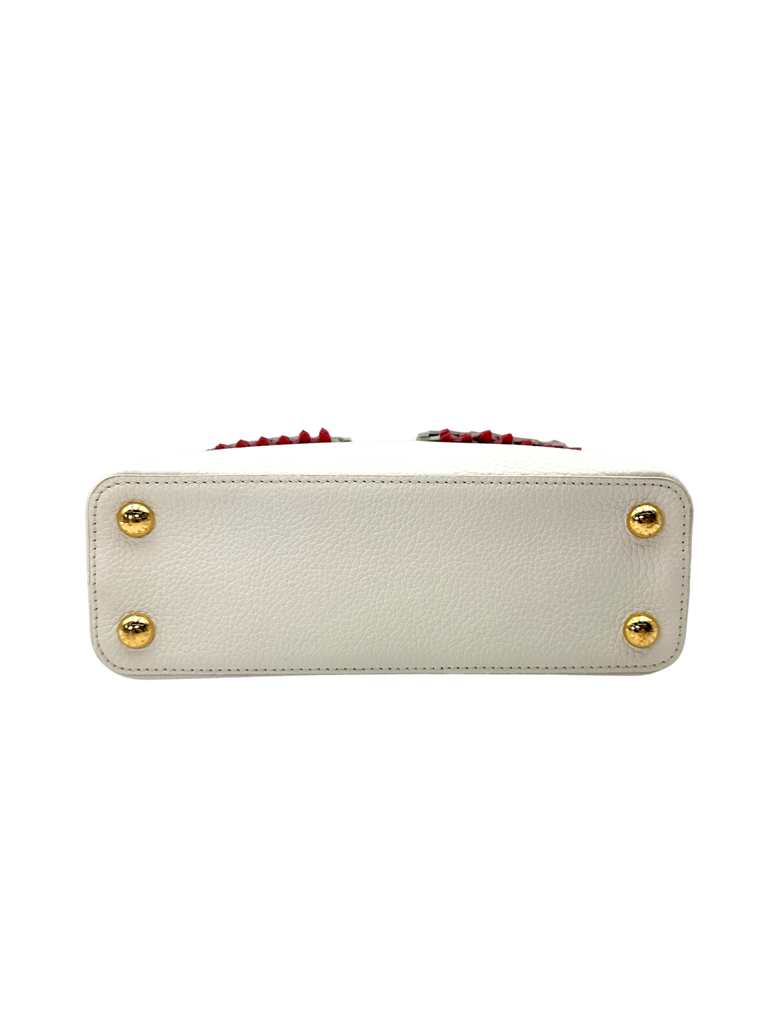 Louis Vuitton Capucines White Taurillon Leather Handle Bag With Pink Fringe Trim LV3068