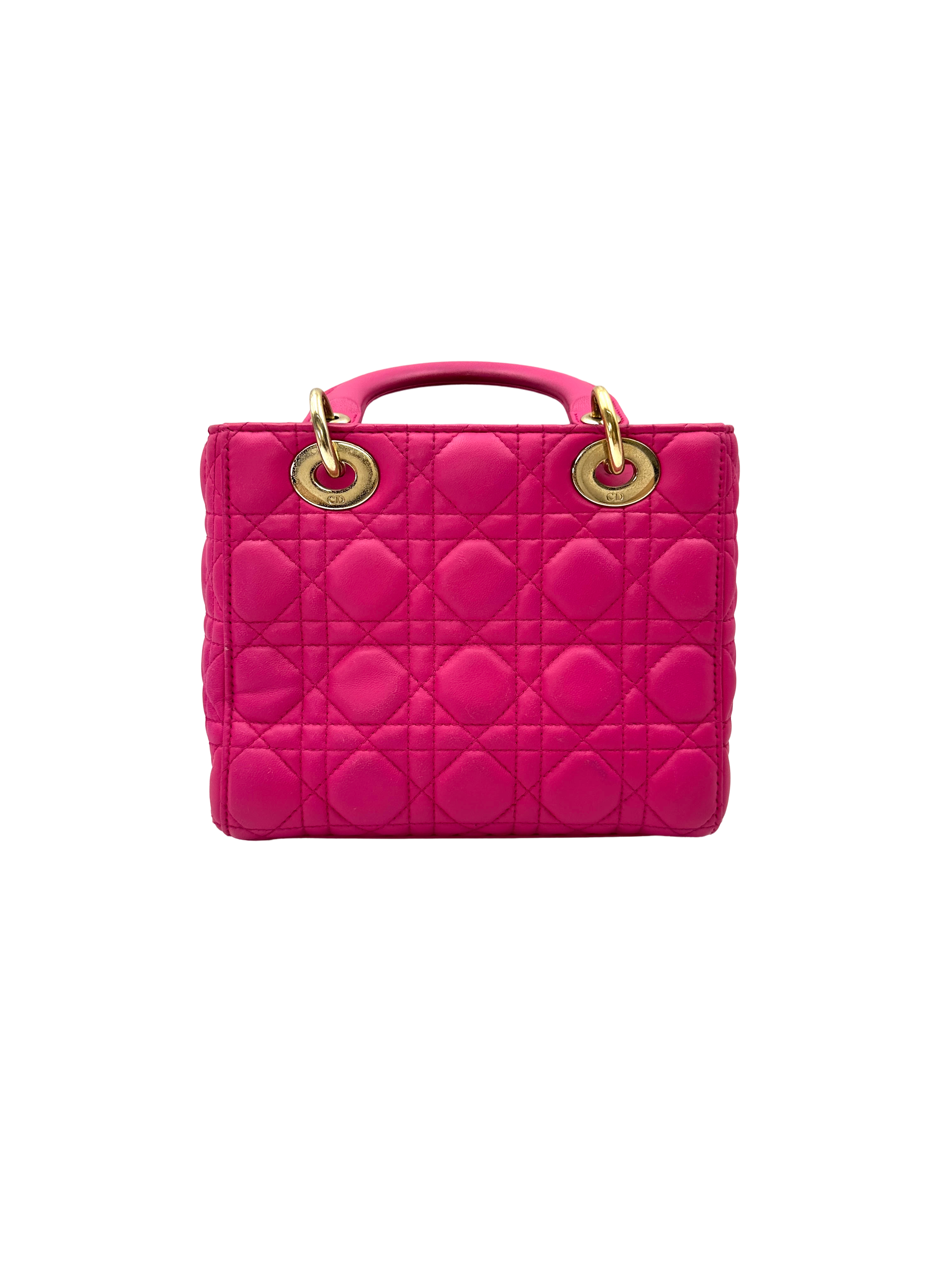 Christian Dior Lady Dior Pink Cannage Lambskin Handle Bag With Gold Charms DR810