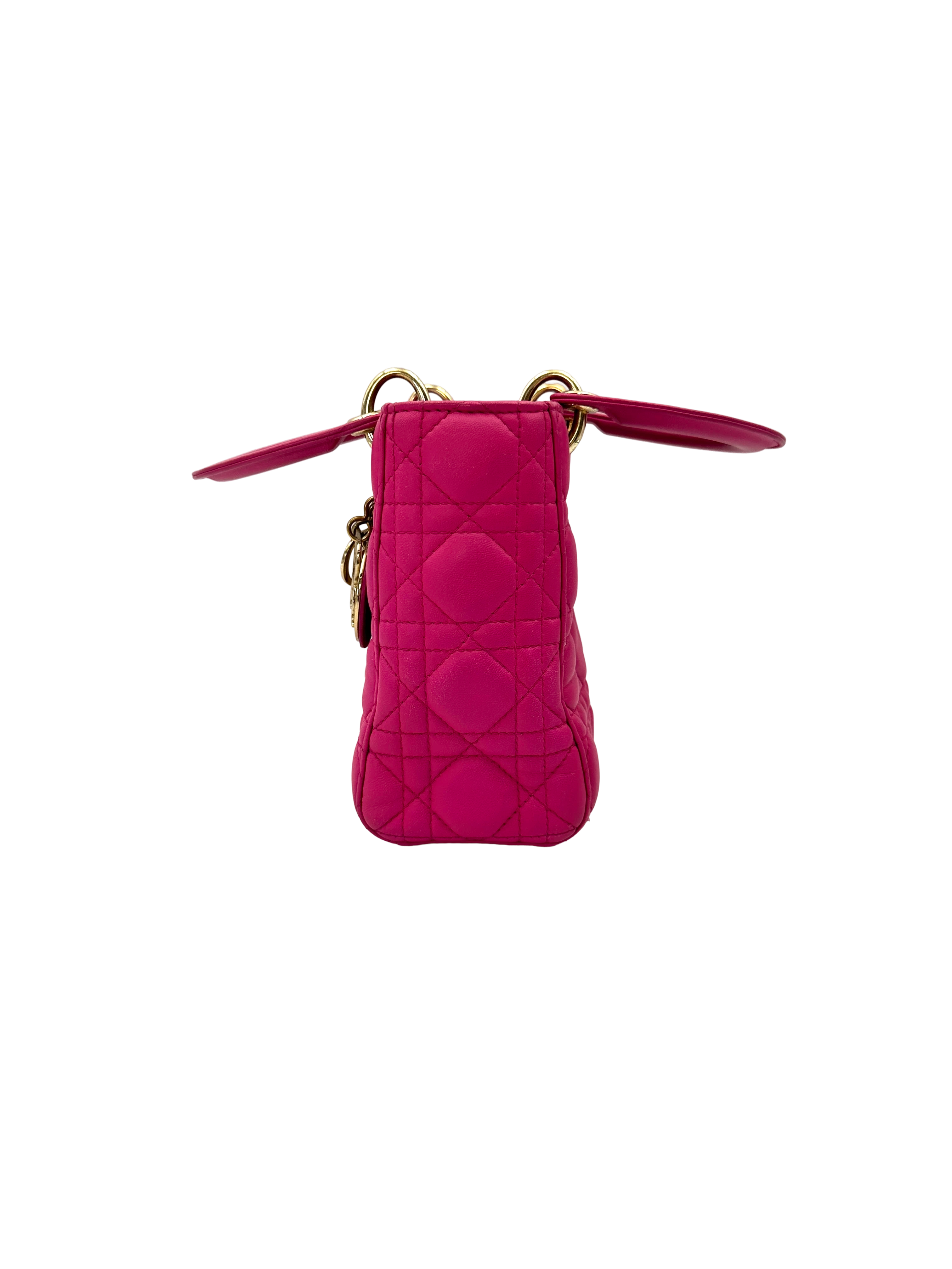 Christian Dior Lady Dior Pink Cannage Lambskin Handle Bag With Gold Charms DR810