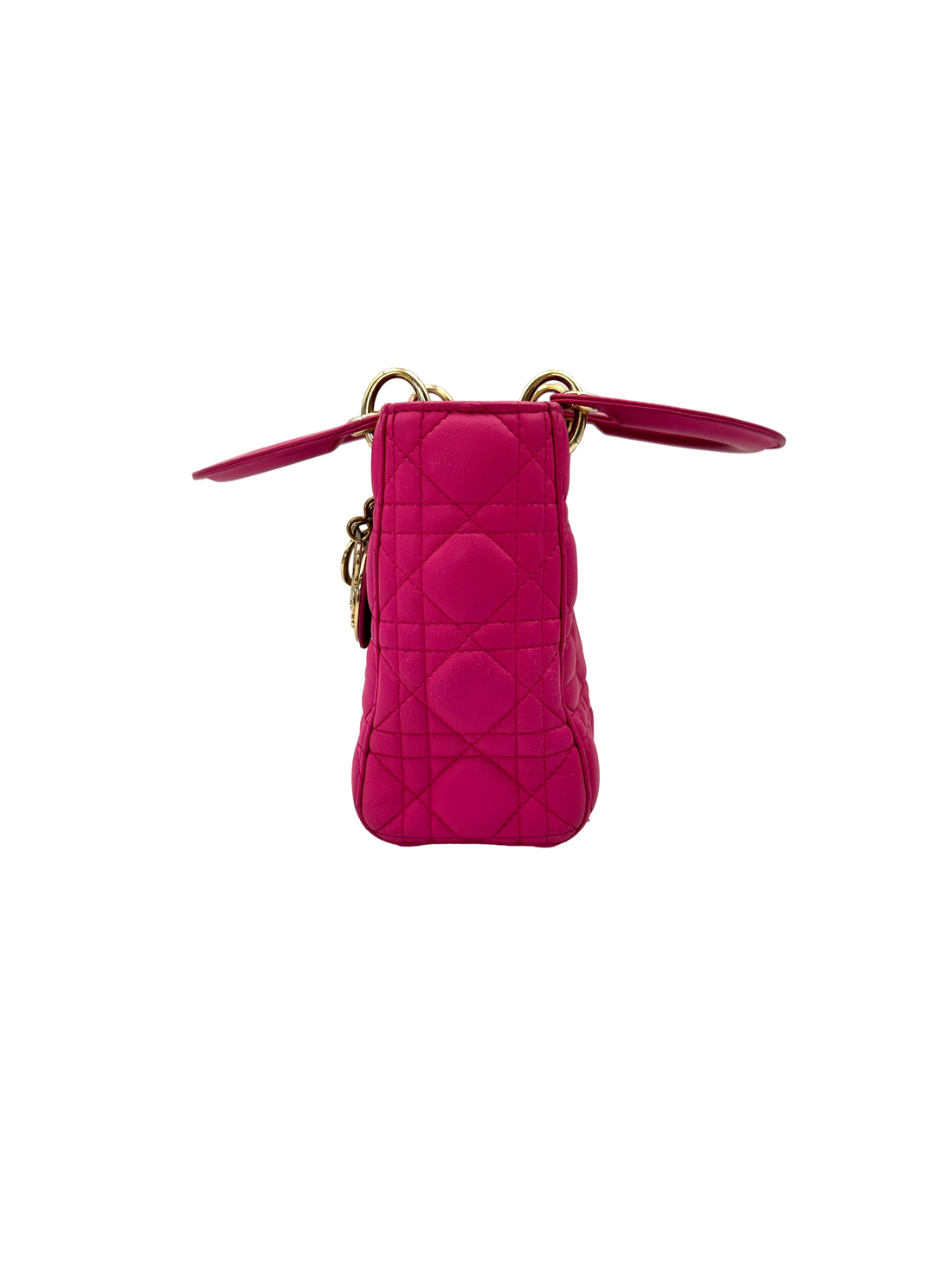 Christian Dior Lady Dior Pink Cannage Lambskin Handle Bag With Gold Charms DR810
