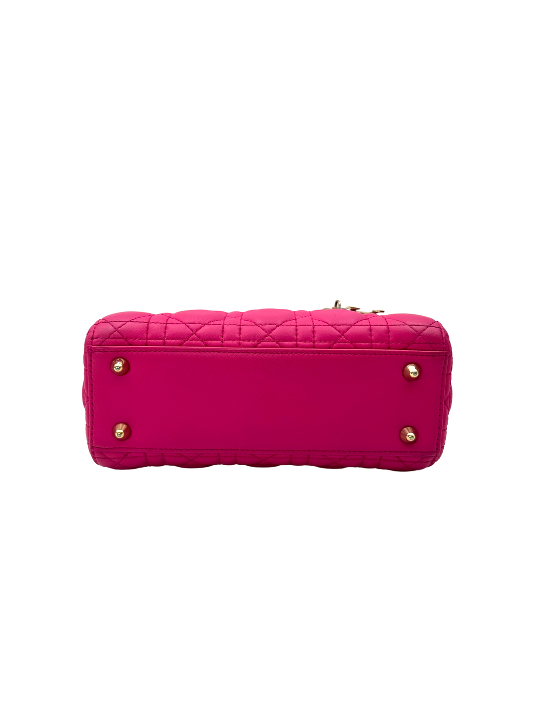 Christian Dior Lady Dior Pink Cannage Lambskin Handle Bag With Gold Charms DR810