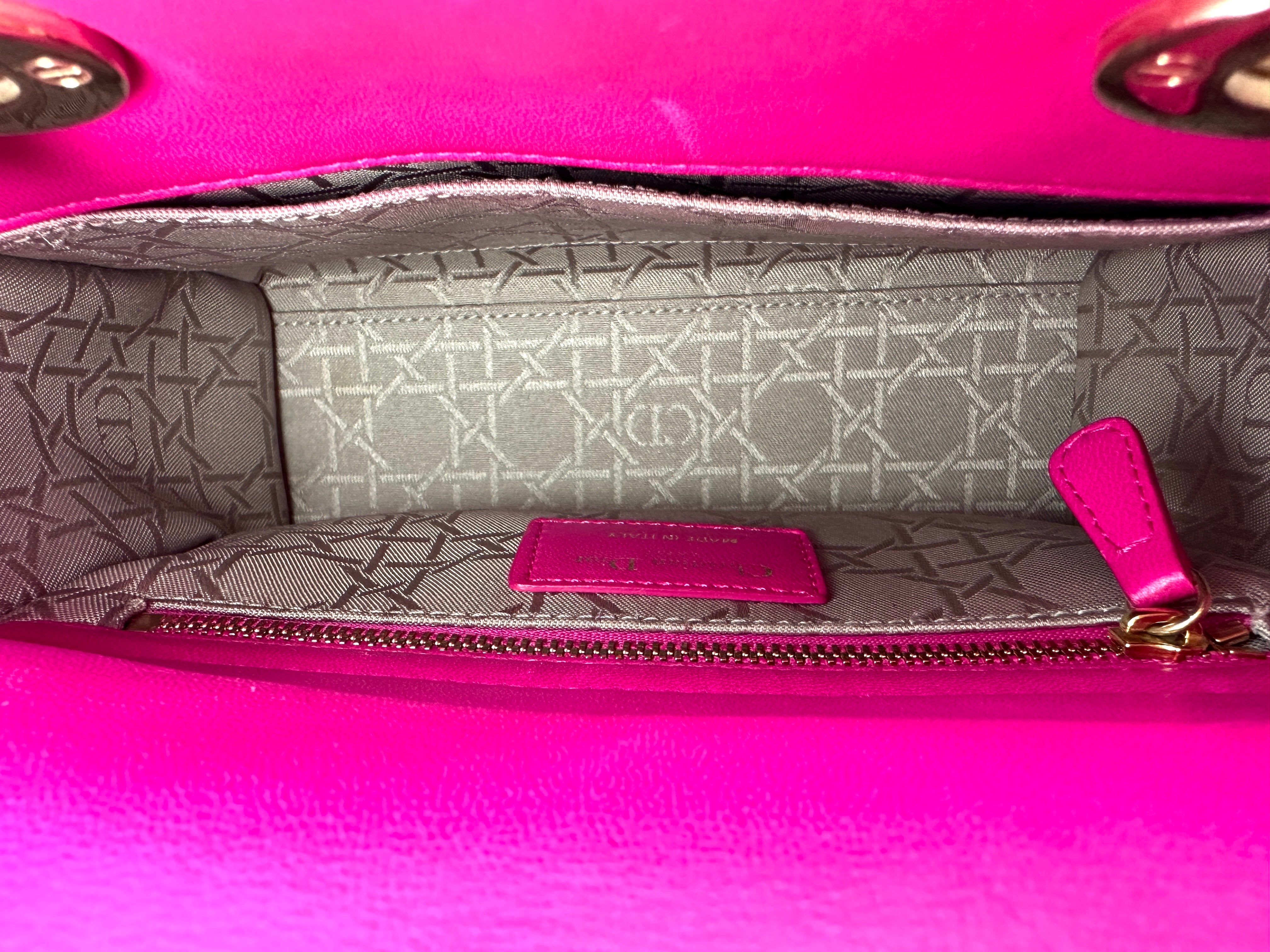 Christian Dior Lady Dior Pink Cannage Lambskin Handle Bag With Gold Charms DR810