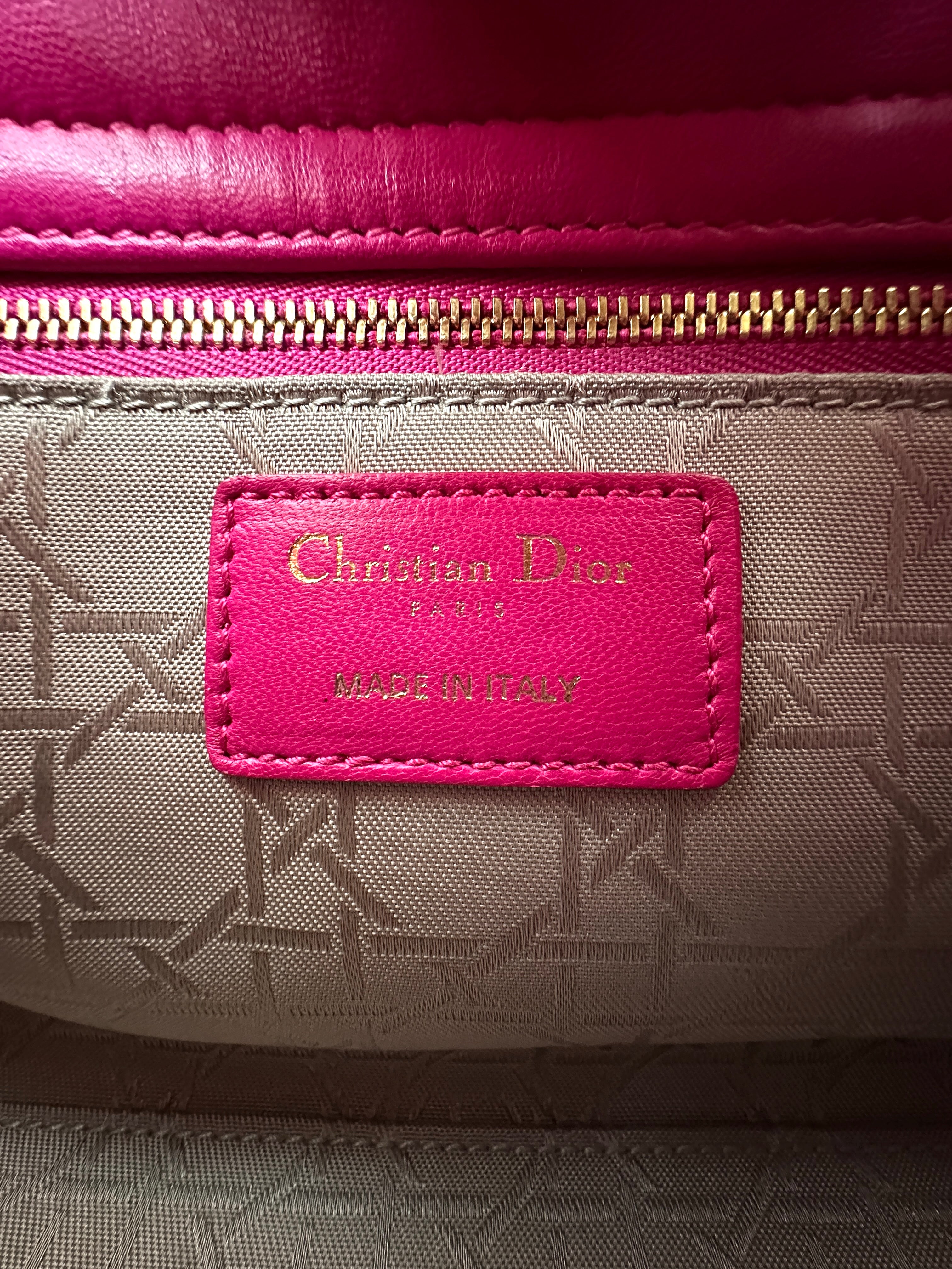 Christian Dior Lady Dior Pink Cannage Lambskin Handle Bag With Gold Charms DR810