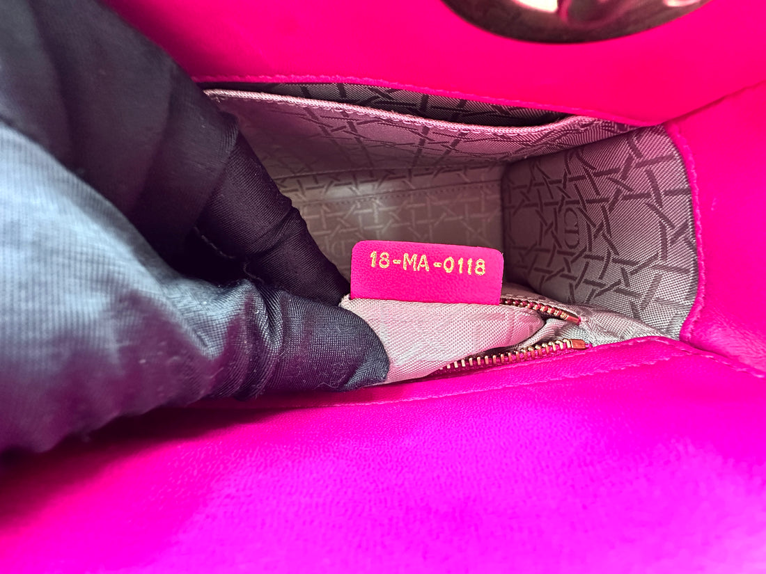 Christian Dior Lady Dior Pink Cannage Lambskin Handle Bag With Gold Charms DR810
