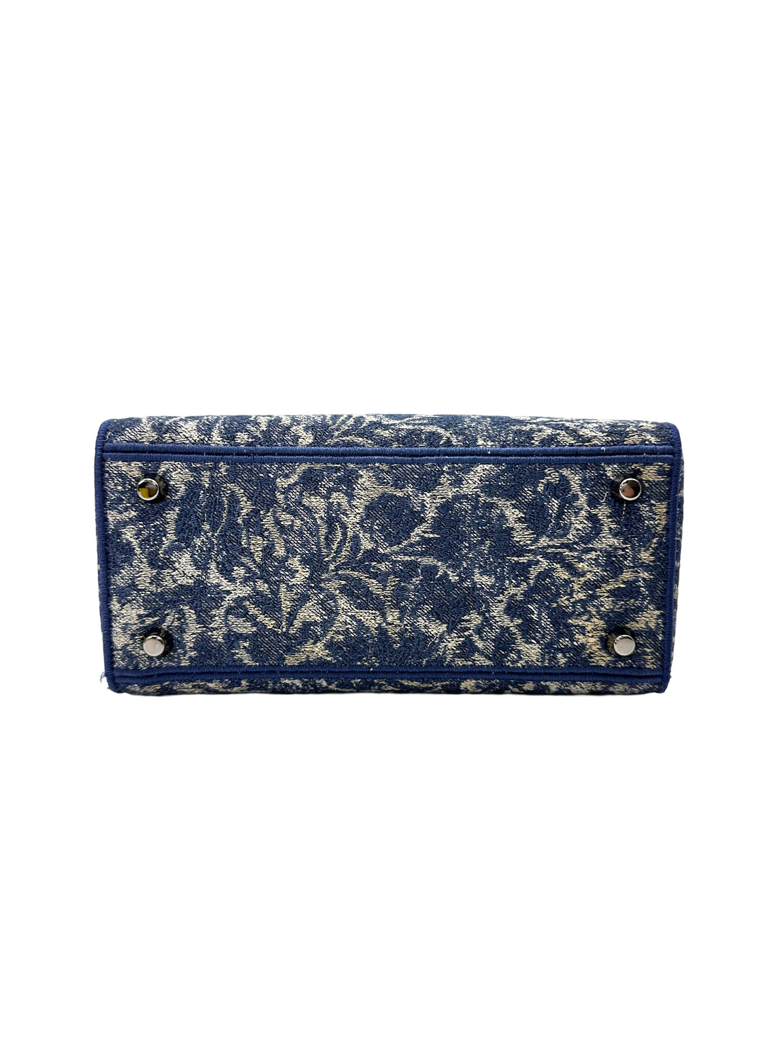 Christian Dior Lady Dior Blue Embroidered Canvas Handle Bag With Silver Charms IRIS251