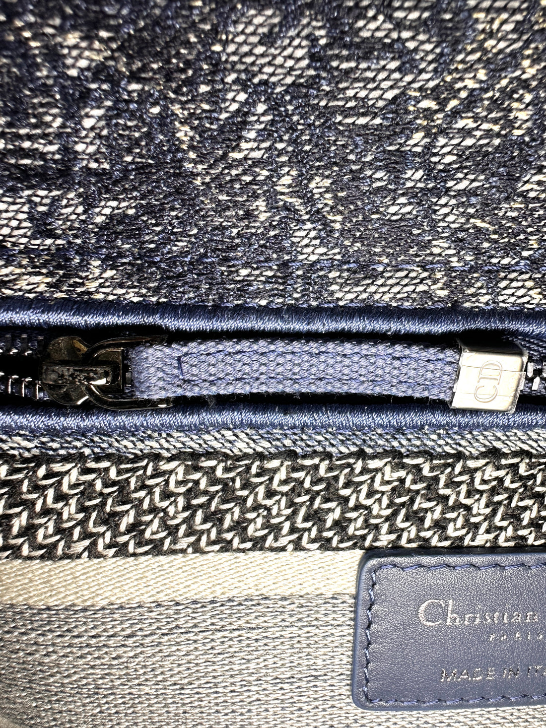 Christian Dior Lady Dior Blue Embroidered Canvas Handle Bag With Silver Charms IRIS251