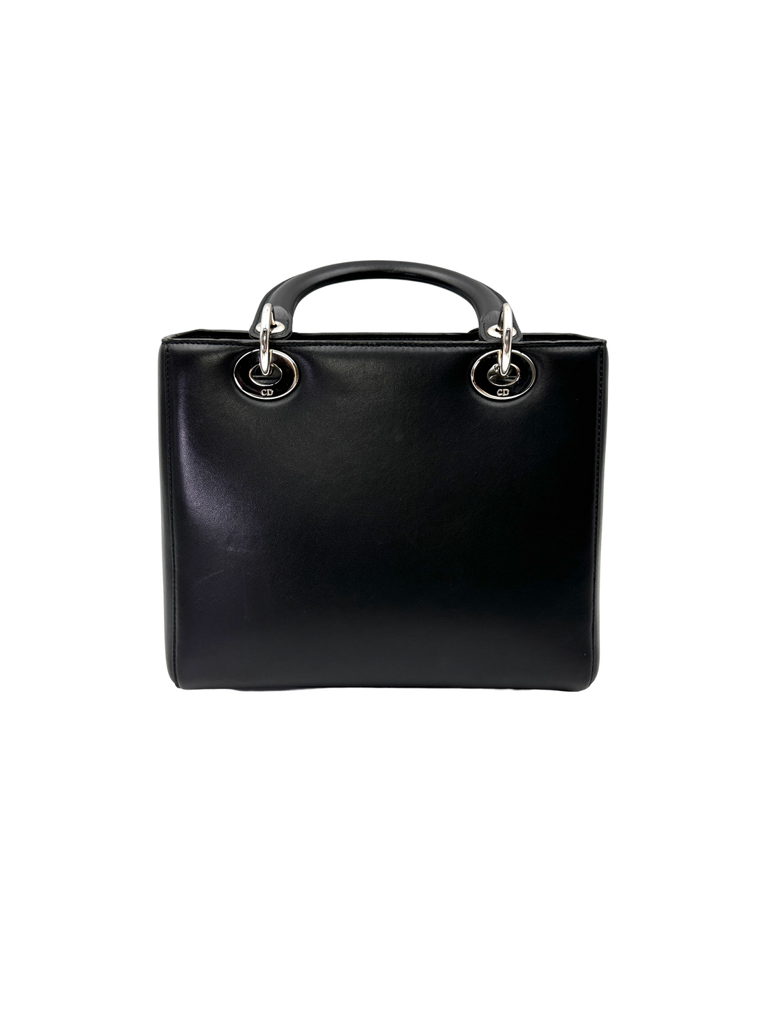 Christian Dior Lady Dior Black Leather Crystal Floral Embellishment Handle Bag With Silver Buckle DR812