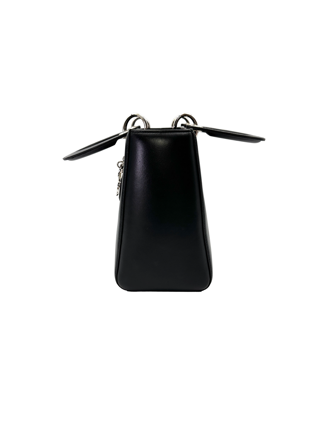 Christian Dior Lady Dior Black Leather Crystal Floral Embellishment Handle Bag With Silver Buckle DR812