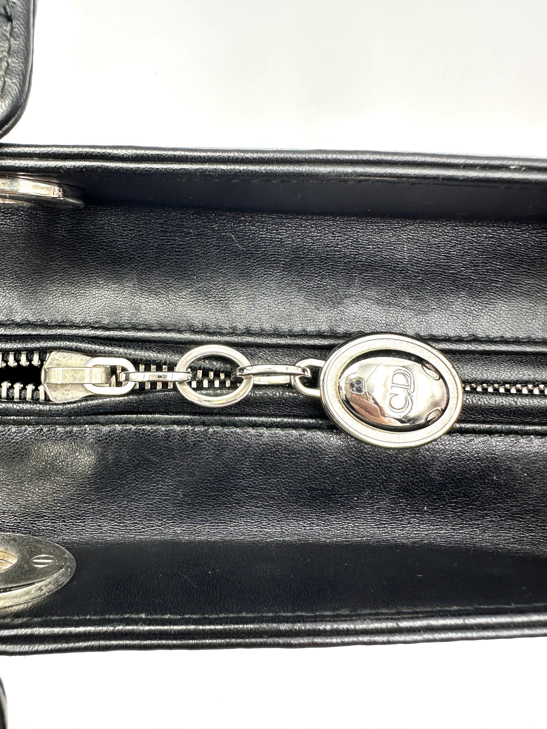 Christian Dior Lady Dior Black Leather Crystal Floral Embellishment Handle Bag With Silver Buckle DR812