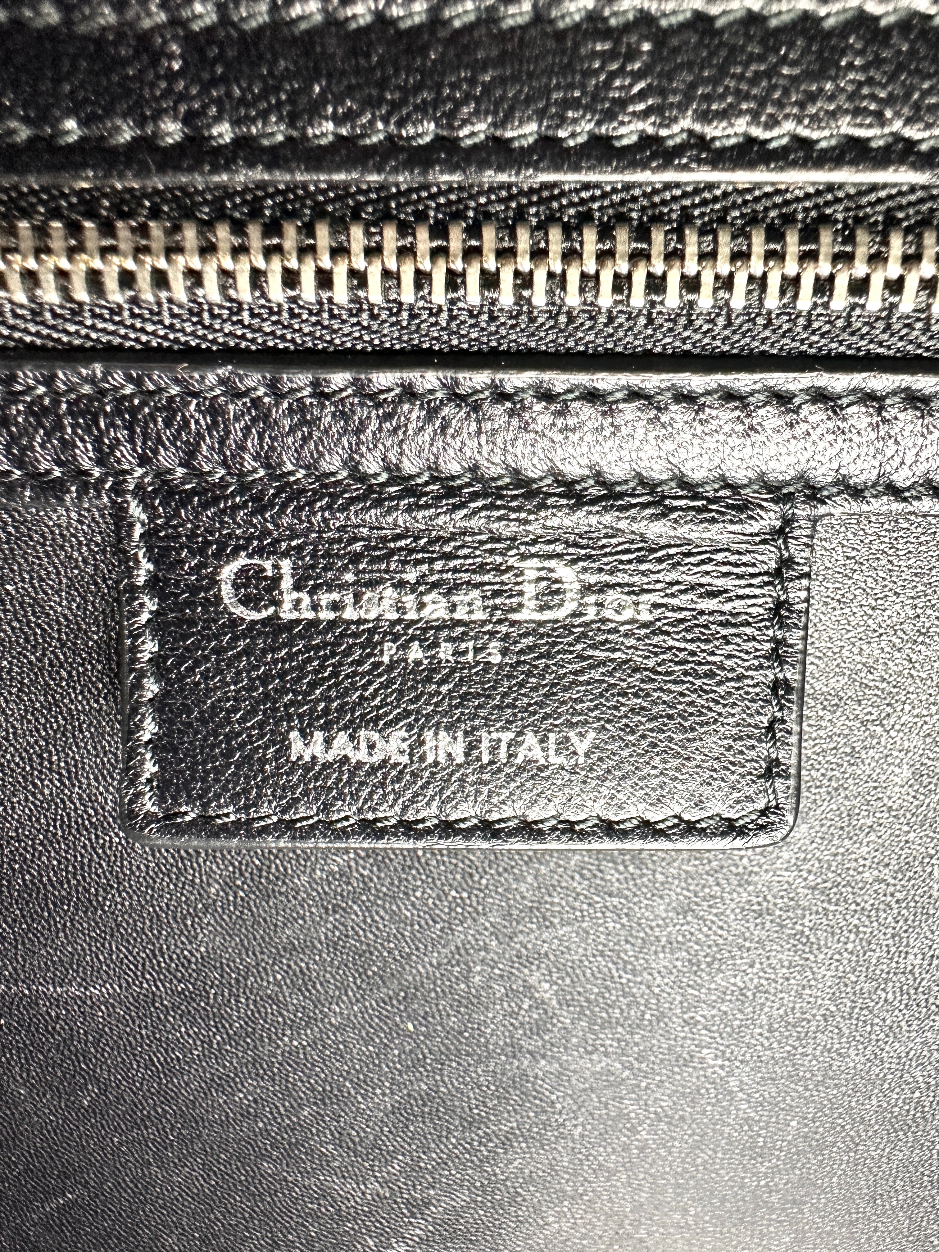 Christian Dior Lady Dior Black Leather Crystal Floral Embellishment Handle Bag With Silver Buckle DR812