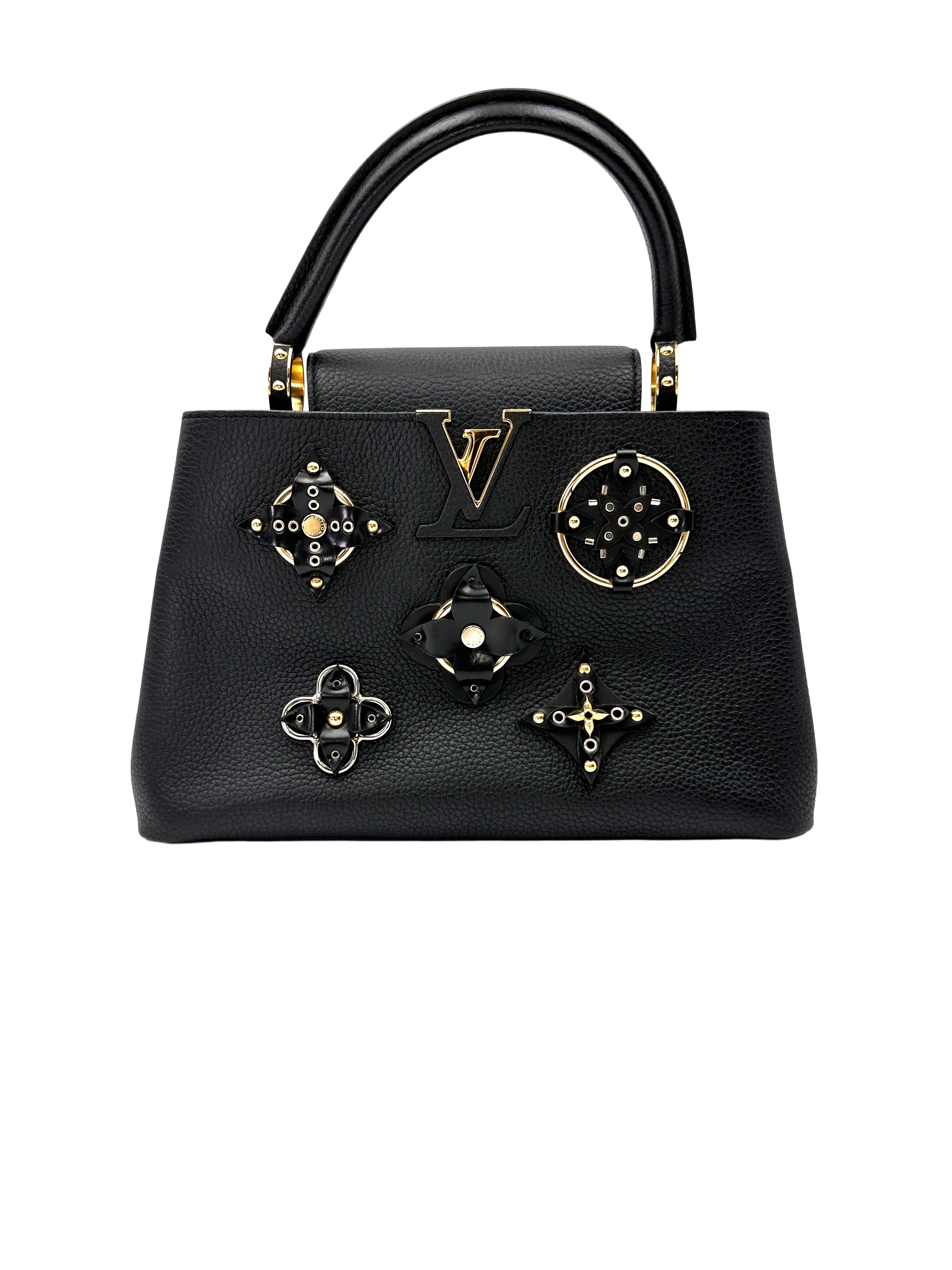 Louis Vuitton Capucines Black Monogram Flowers Top Handle Bag LV3064