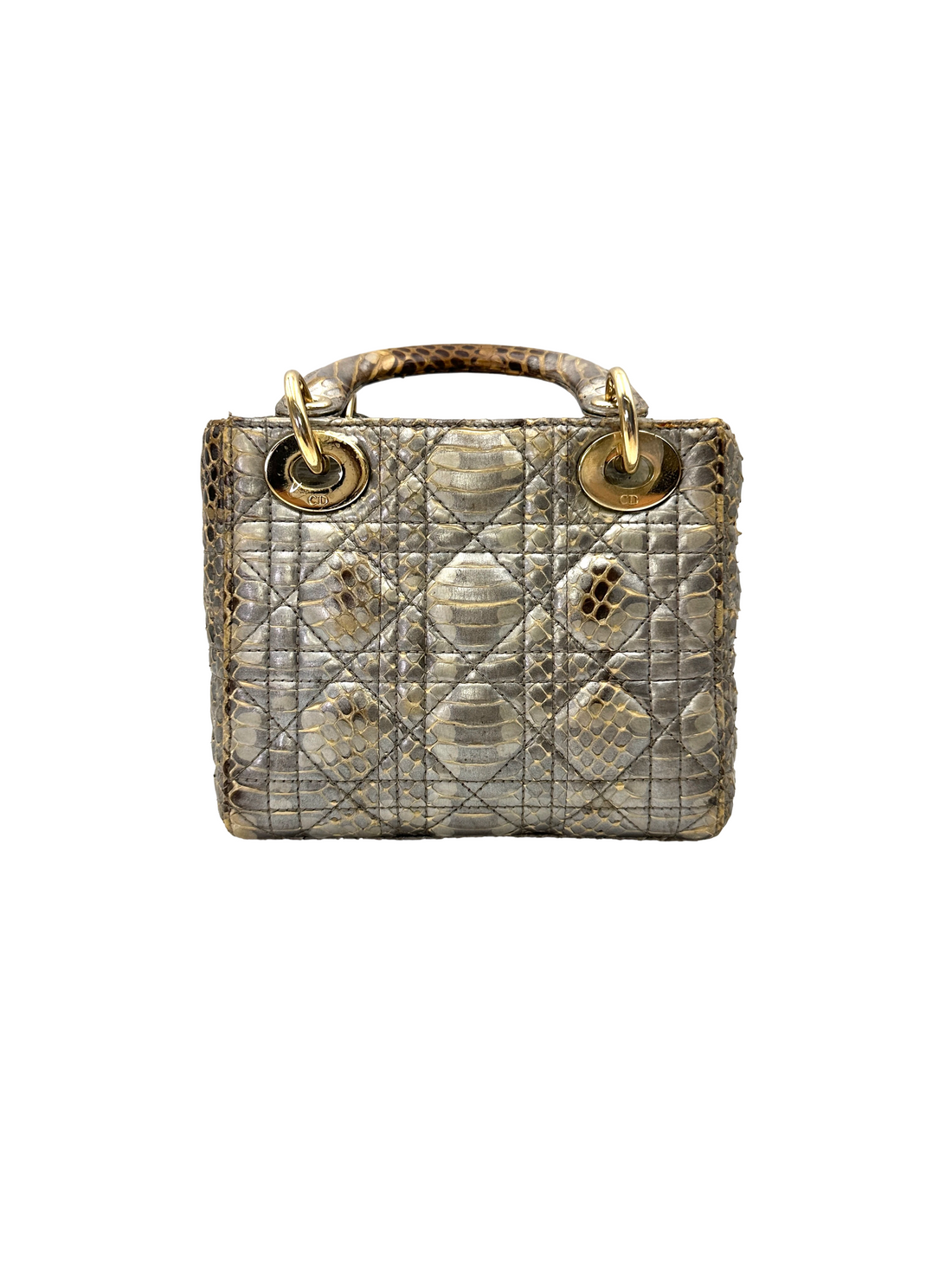 Christian Dior Lady Dior Gold Python Leather Handle Bag With Gold Charms DR814