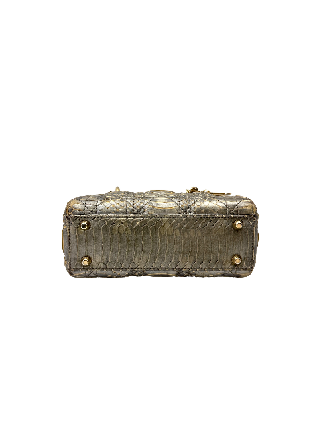 Christian Dior Lady Dior Gold Python Leather Handle Bag With Gold Charms DR814