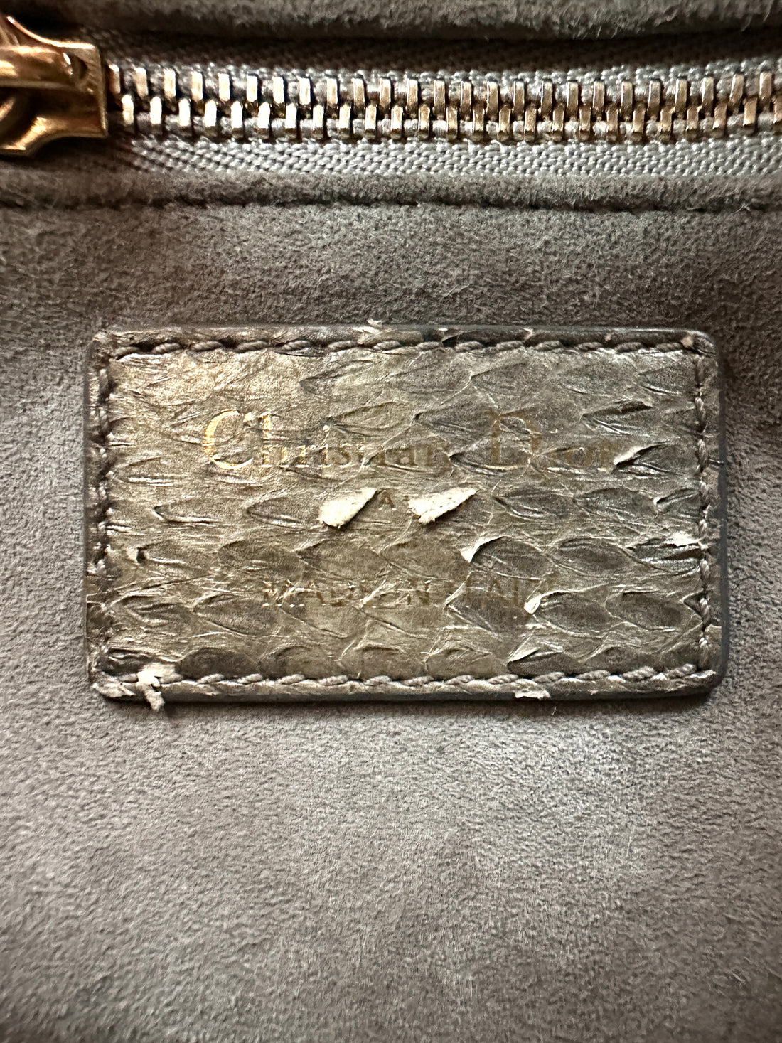 Christian Dior Lady Dior Gold Python Leather Handle Bag With Gold Charms DR814
