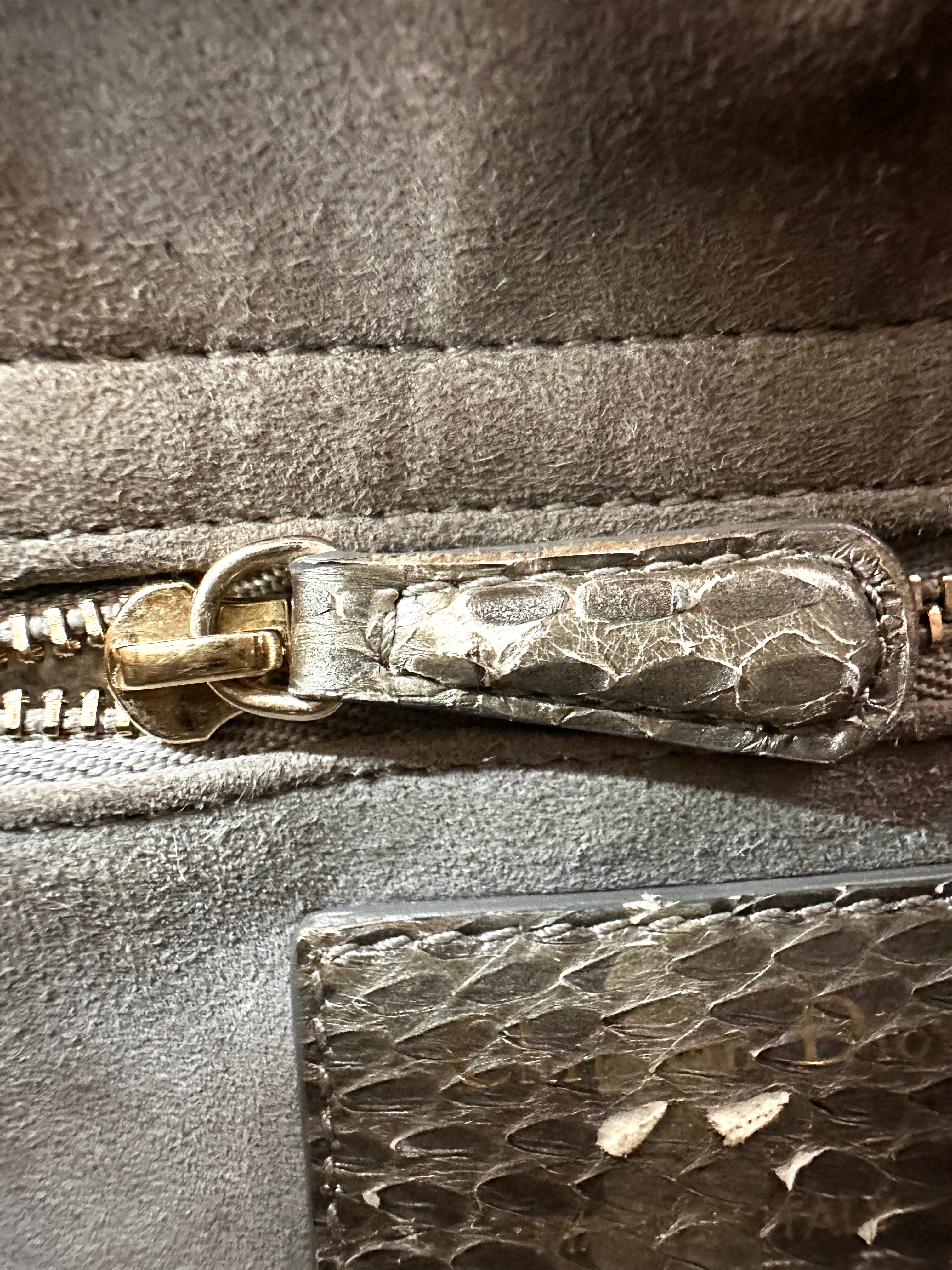 Christian Dior Lady Dior Gold Python Leather Handle Bag With Gold Charms DR814