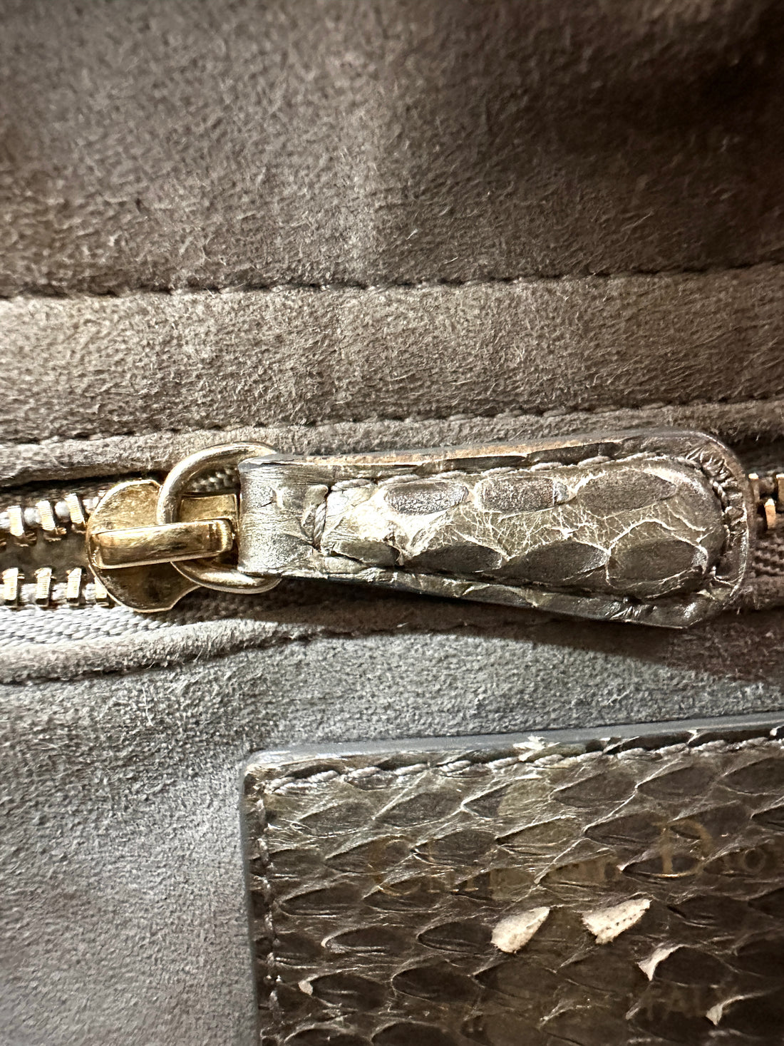 Christian Dior Lady Dior Gold Python Leather Handle Bag With Gold Charms DR814