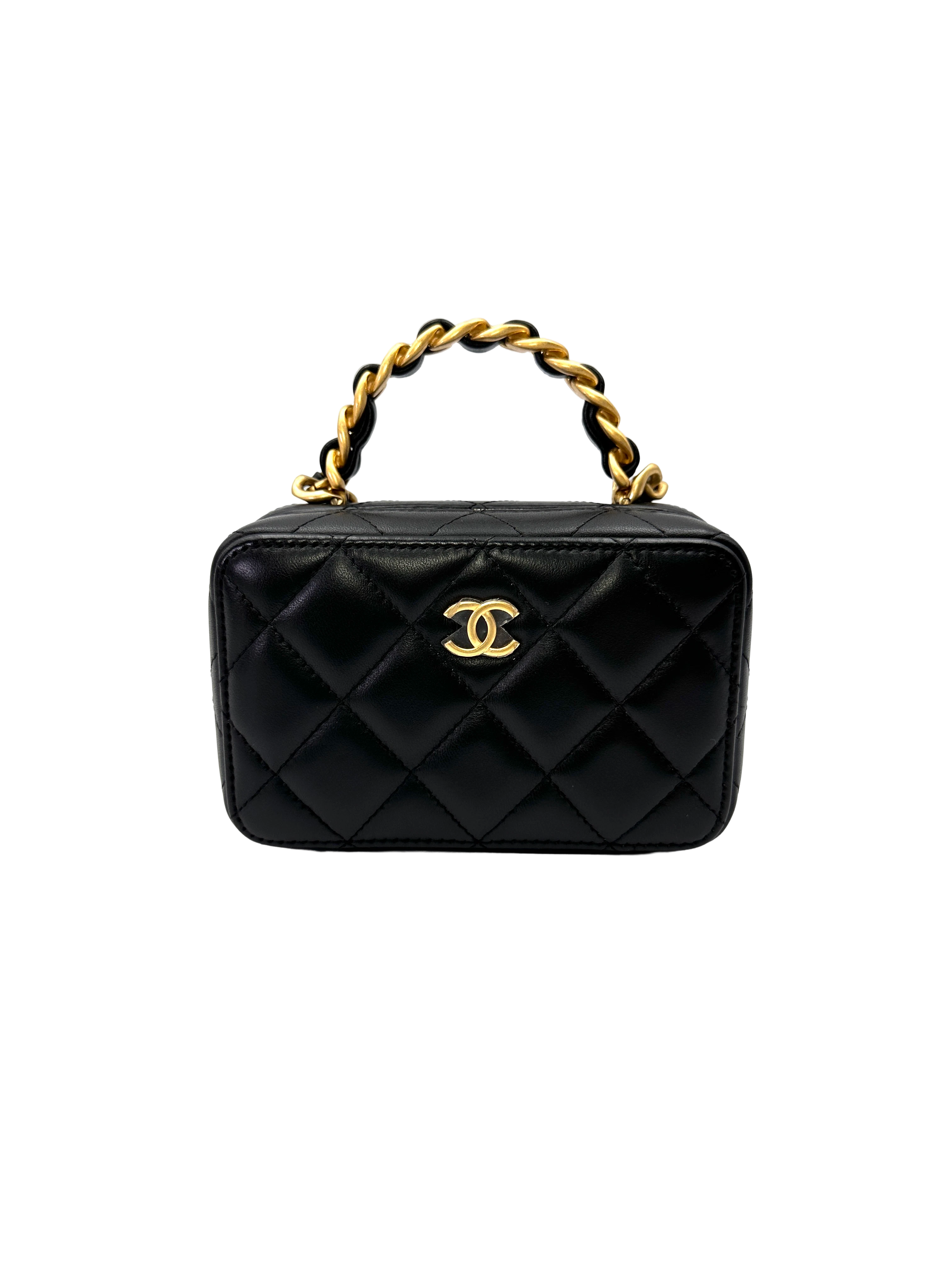 Chanel Black Quilted Leather Top Handle Vanity Case With Gold Hardware(CC***T2) CC2206
