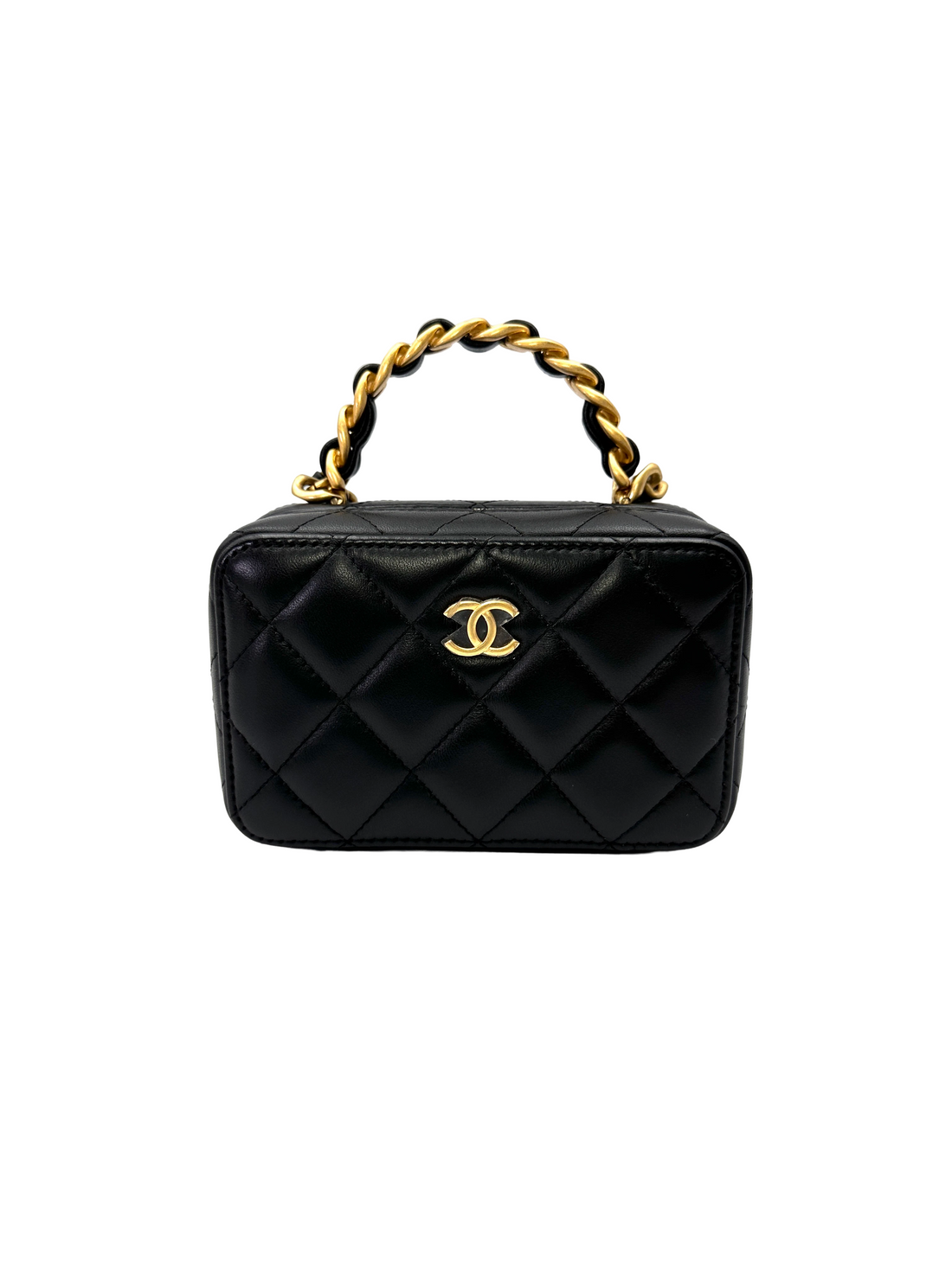 Chanel Black Quilted Leather Top Handle Vanity Case With Gold Hardware(CC***T2) CC2206