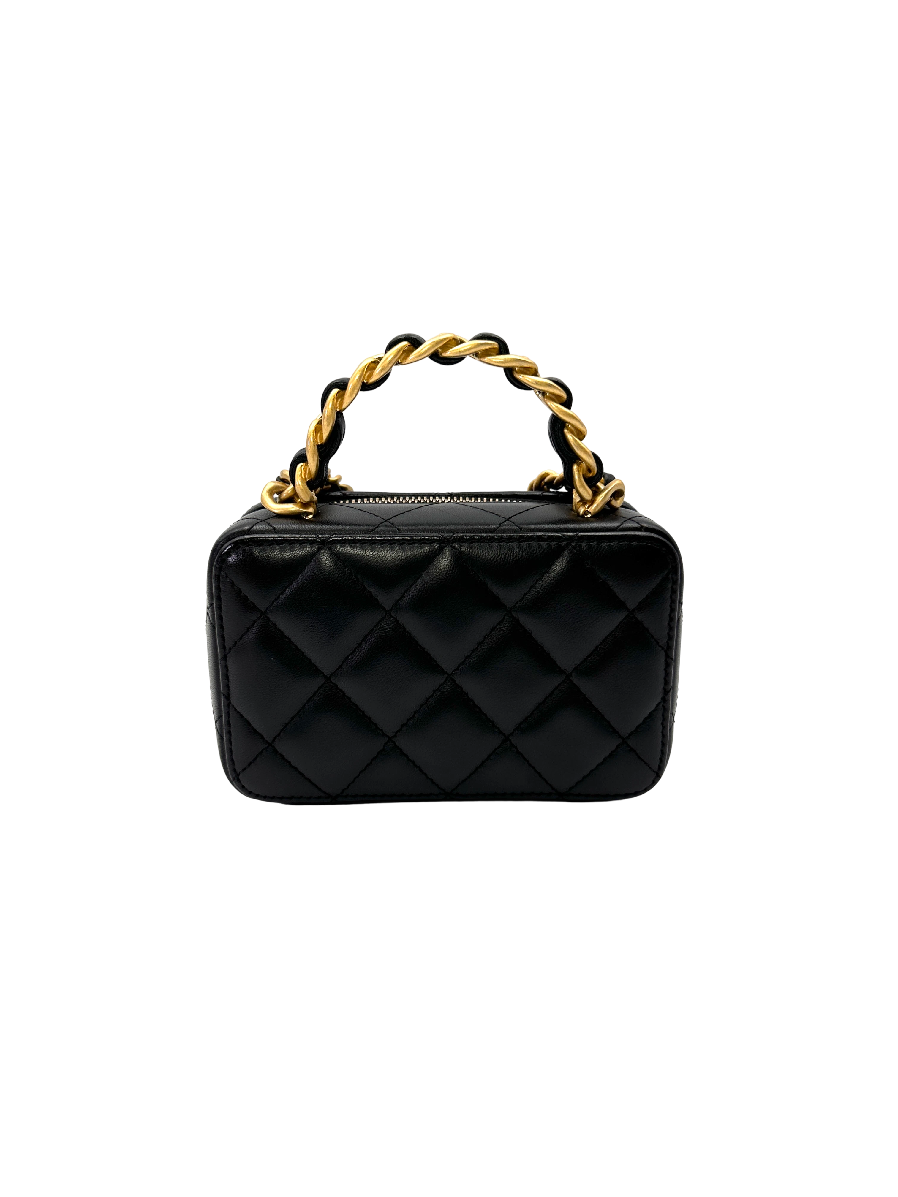 Chanel Black Quilted Leather Top Handle Vanity Case With Gold Hardware(CC***T2) CC2206