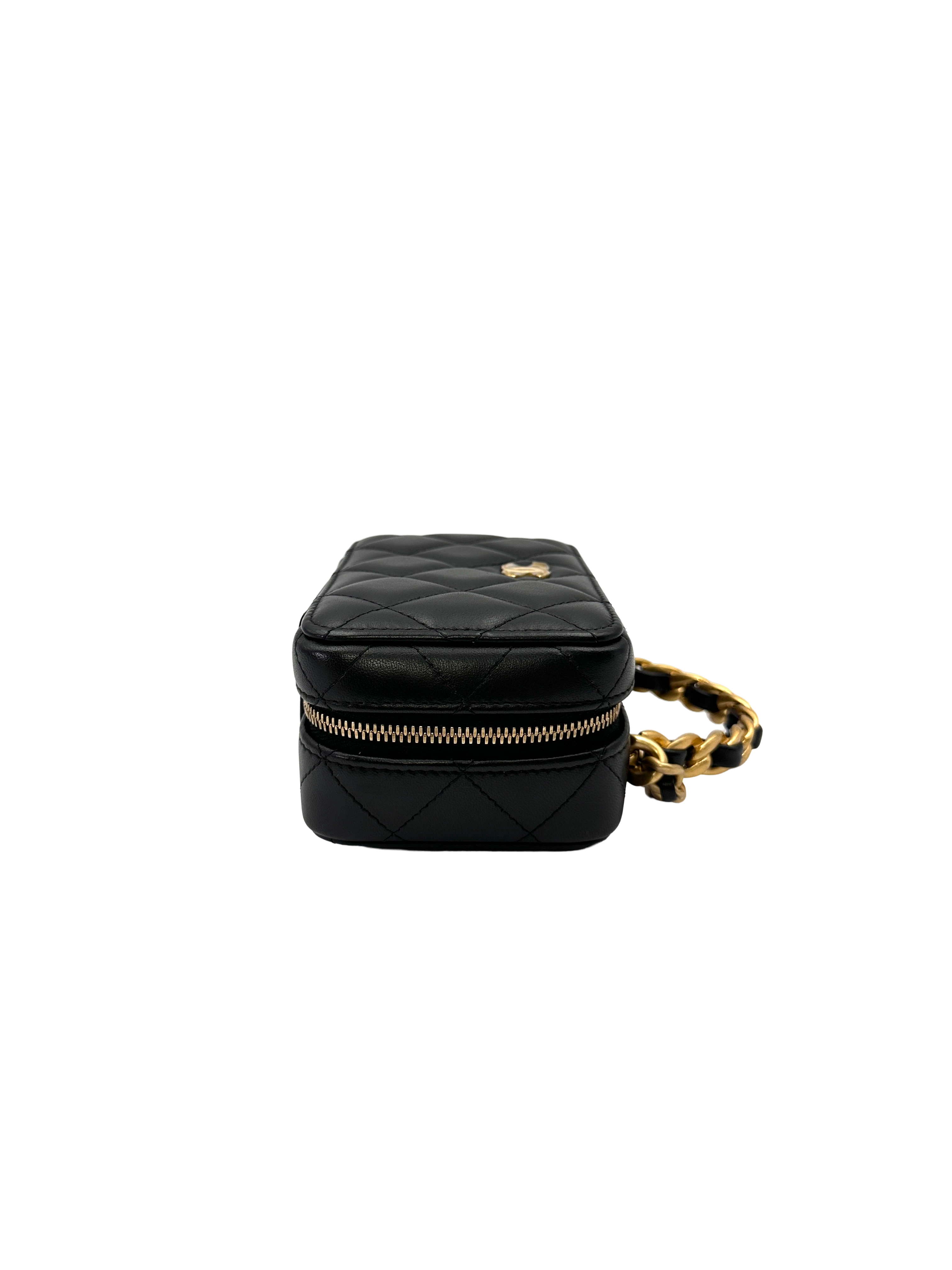 Chanel Black Quilted Leather Top Handle Vanity Case With Gold Hardware(CC***T2) CC2206