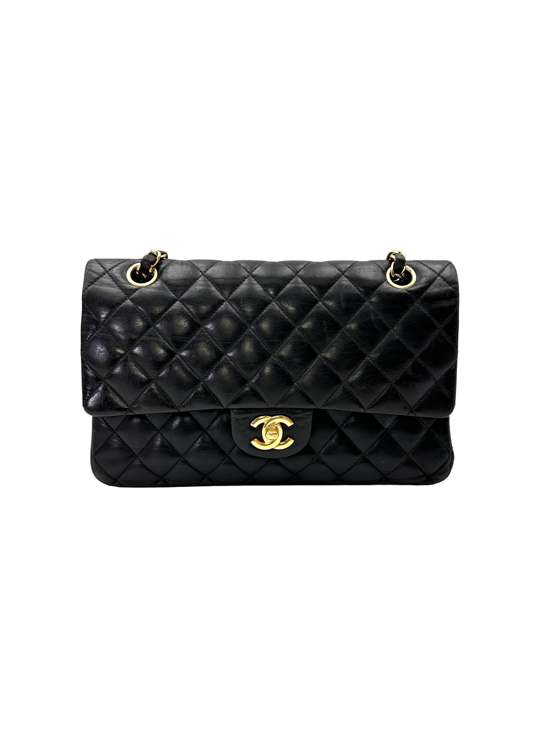 Chanel Classic Flap Black Quilted Lambskin Medium Size Shoulder Bag With Gold Buckle(14***38) CC2200