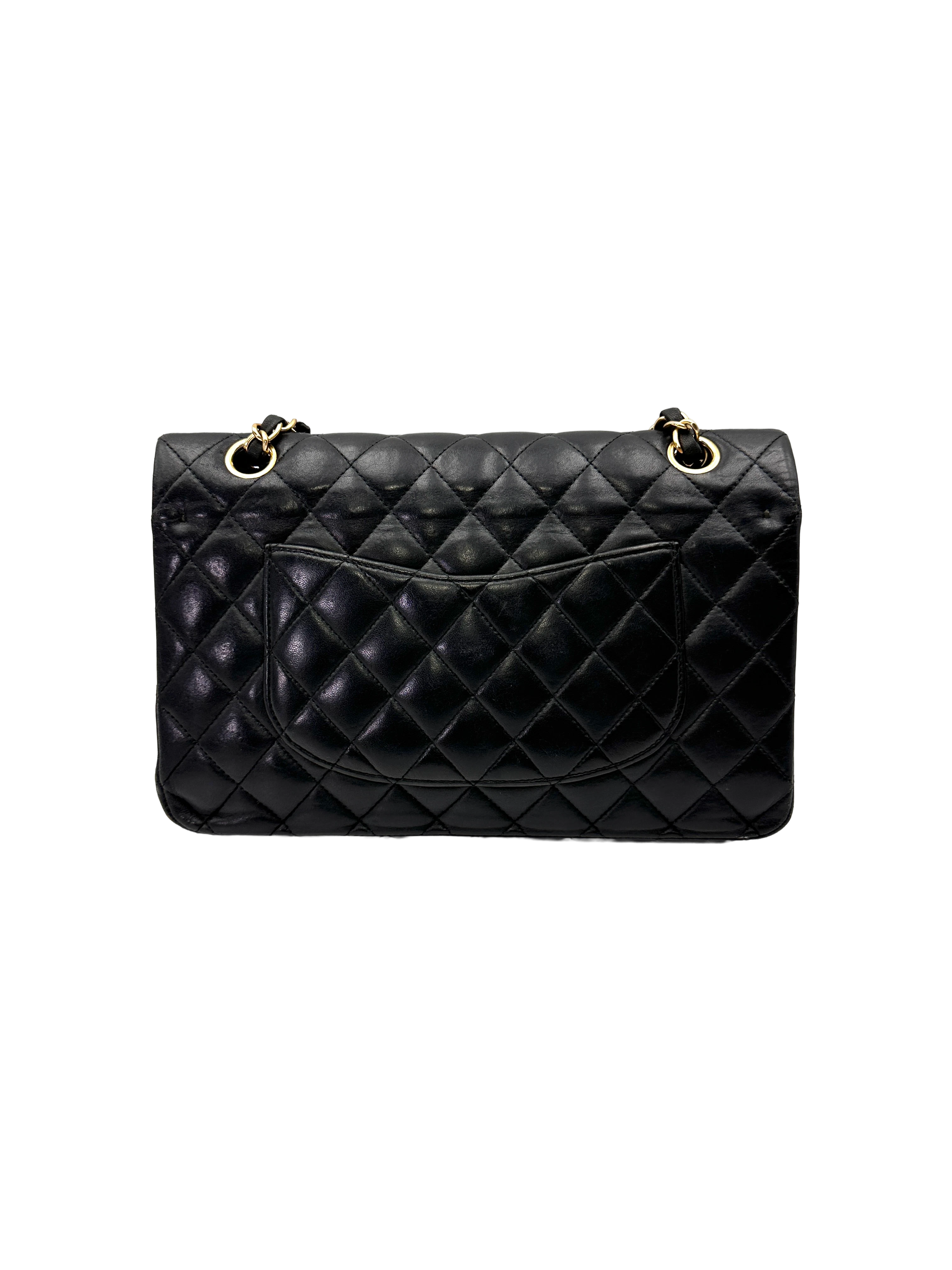 Chanel Classic Flap Black Quilted Lambskin Medium Size Shoulder Bag With Gold Buckle(14***38) CC2200