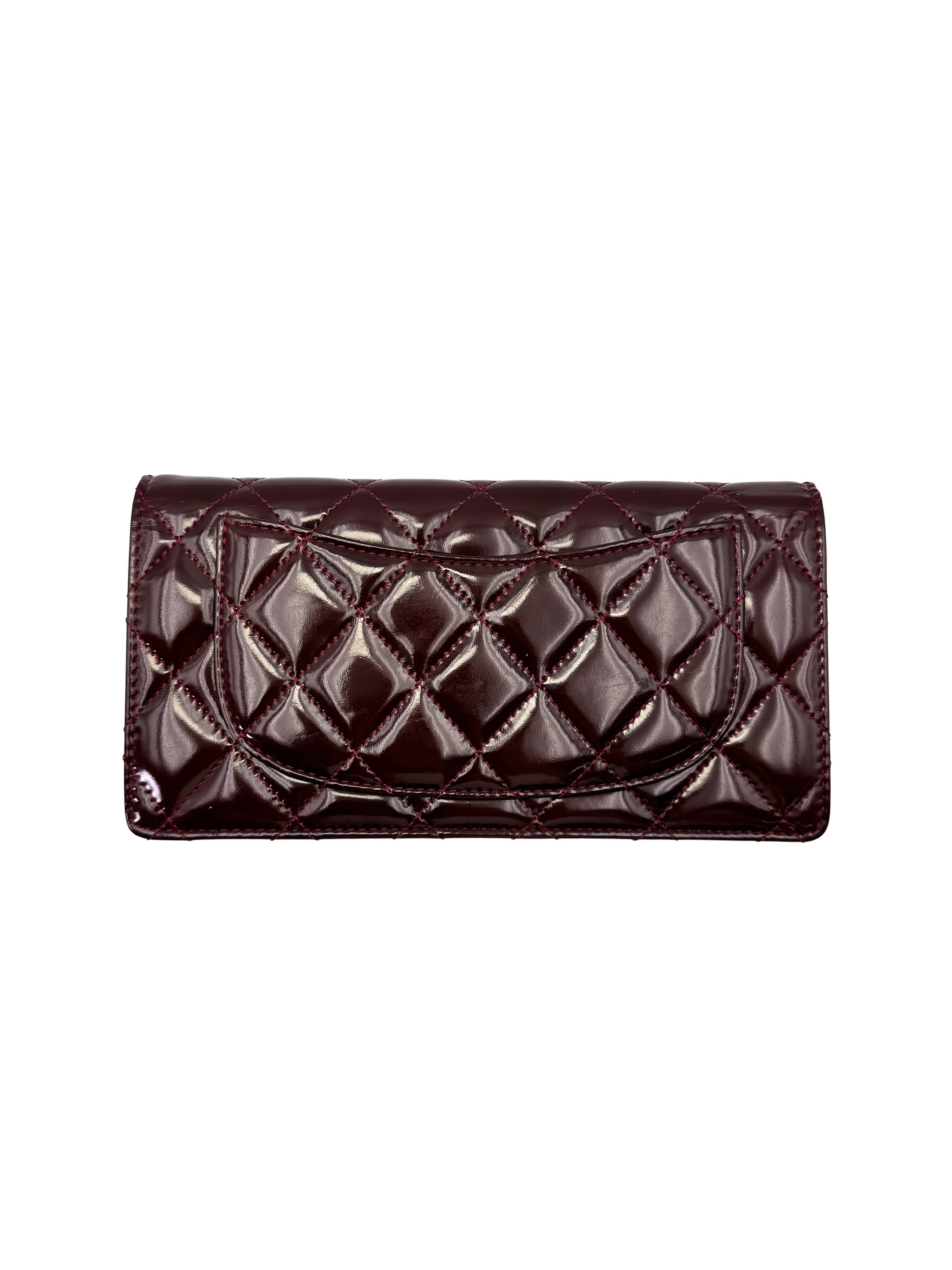 Chanel Burgundy Quilted Patent Leather Long Wallet(15***10) CC2201