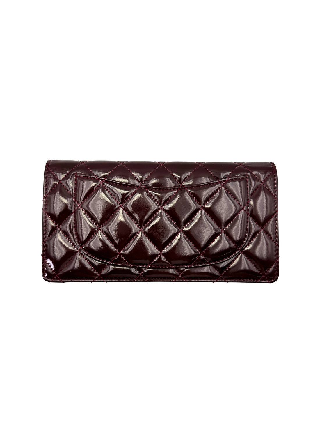 Chanel Burgundy Quilted Patent Leather Long Wallet(15***10) CC2201