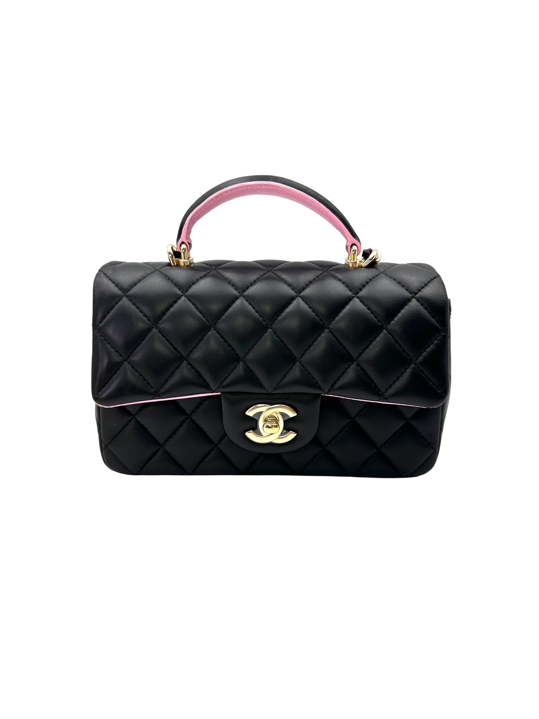 Chanel Black/Pink Quilted Lambskin Top Handle Shoulder Bag(E0***9J) IRIS250