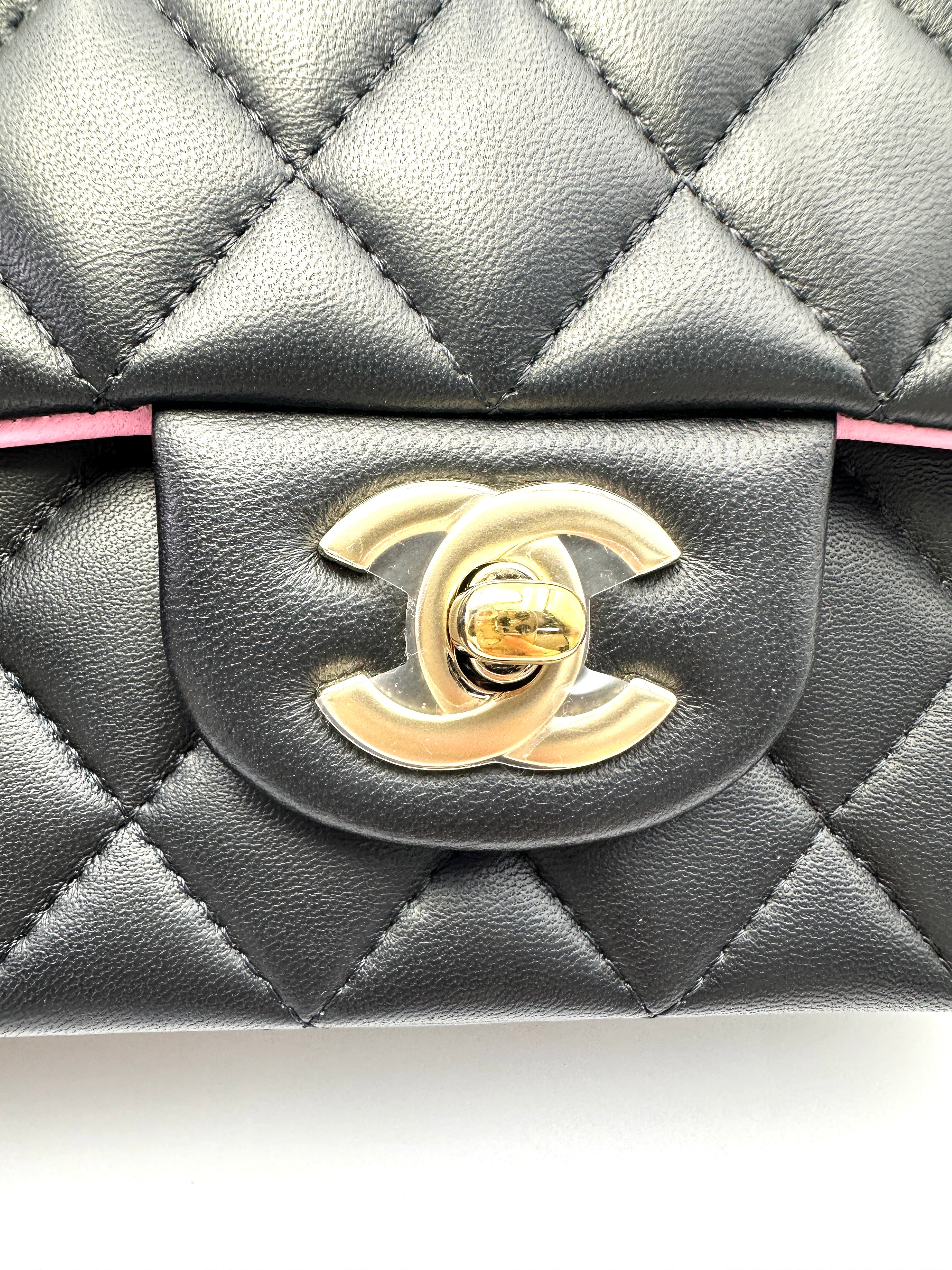 Chanel Black/Pink Quilted Lambskin Top Handle Shoulder Bag(E0***9J) IRIS250