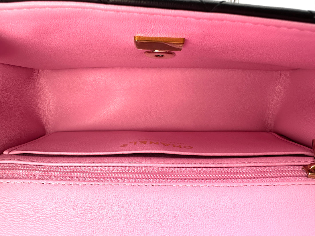 Chanel Black/Pink Quilted Lambskin Top Handle Shoulder Bag(E0***9J) IRIS250