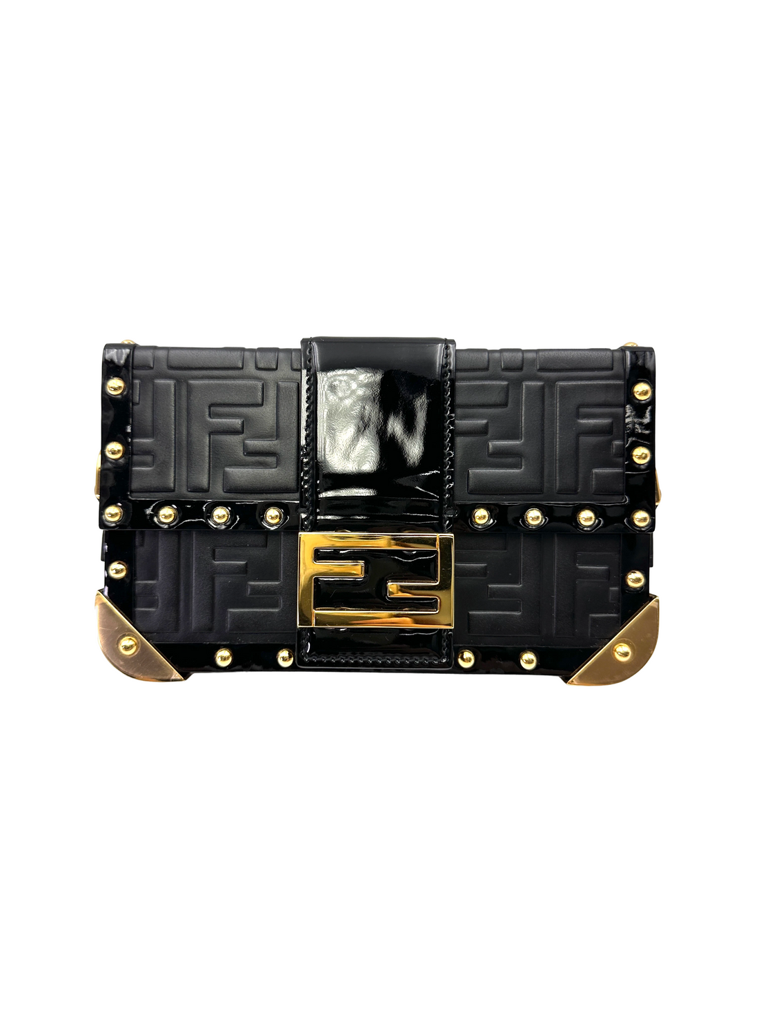 Fendi Baguette Trunk Black FF Embossed Leather Shoulder Bag IRIS253