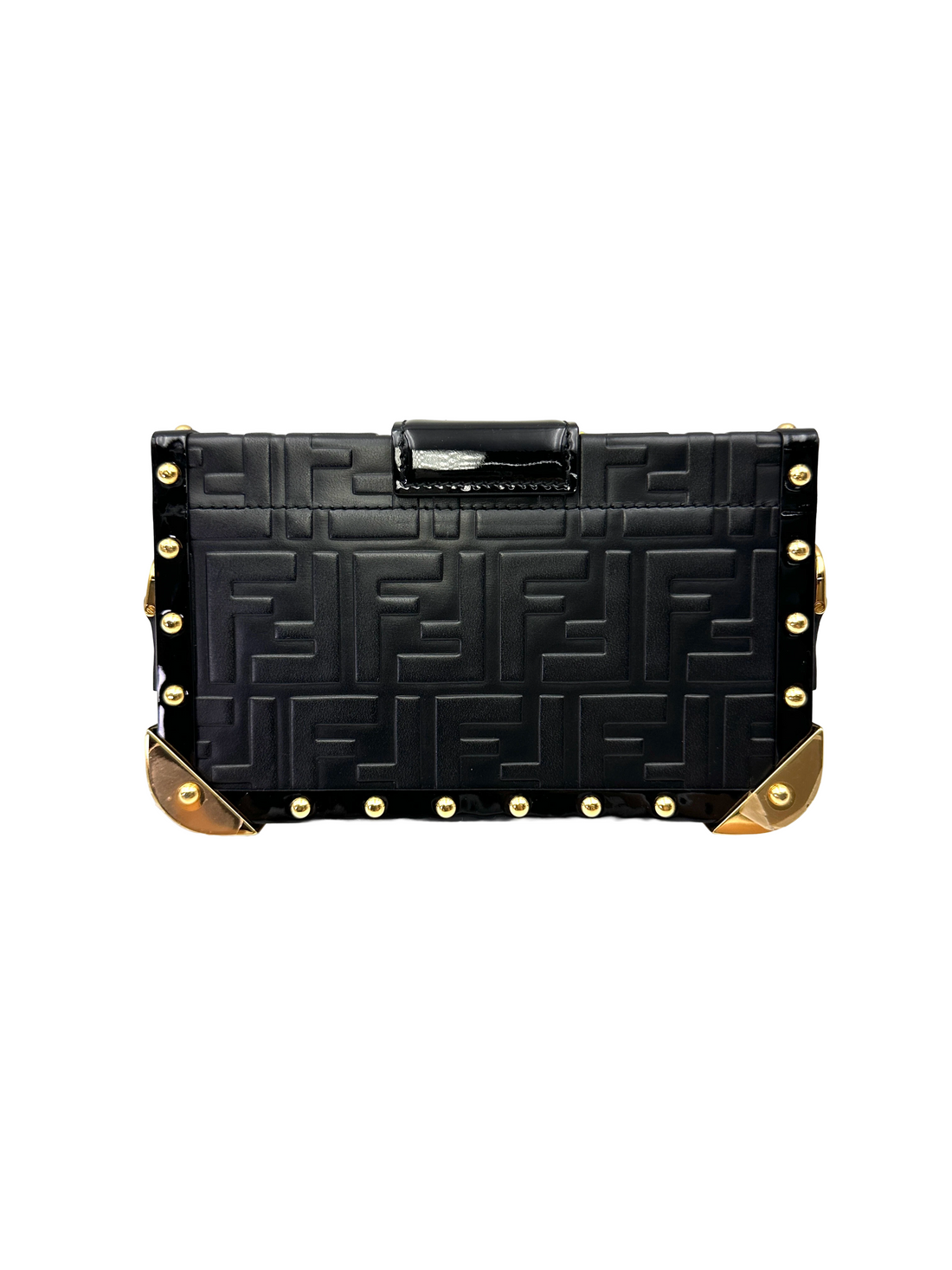 Fendi Baguette Trunk Black FF Embossed Leather Shoulder Bag IRIS253