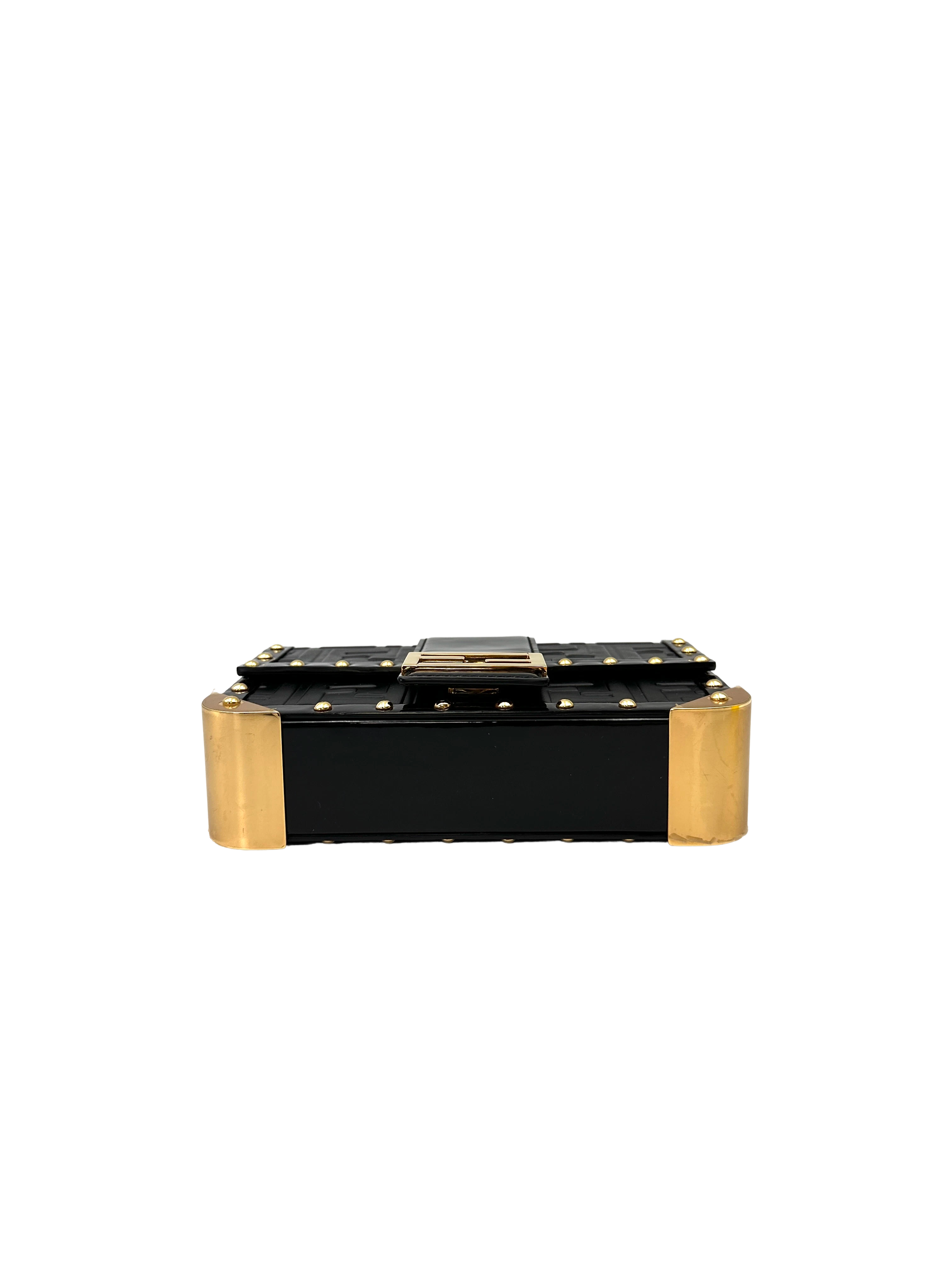 Fendi Baguette Trunk Black FF Embossed Leather Shoulder Bag IRIS253