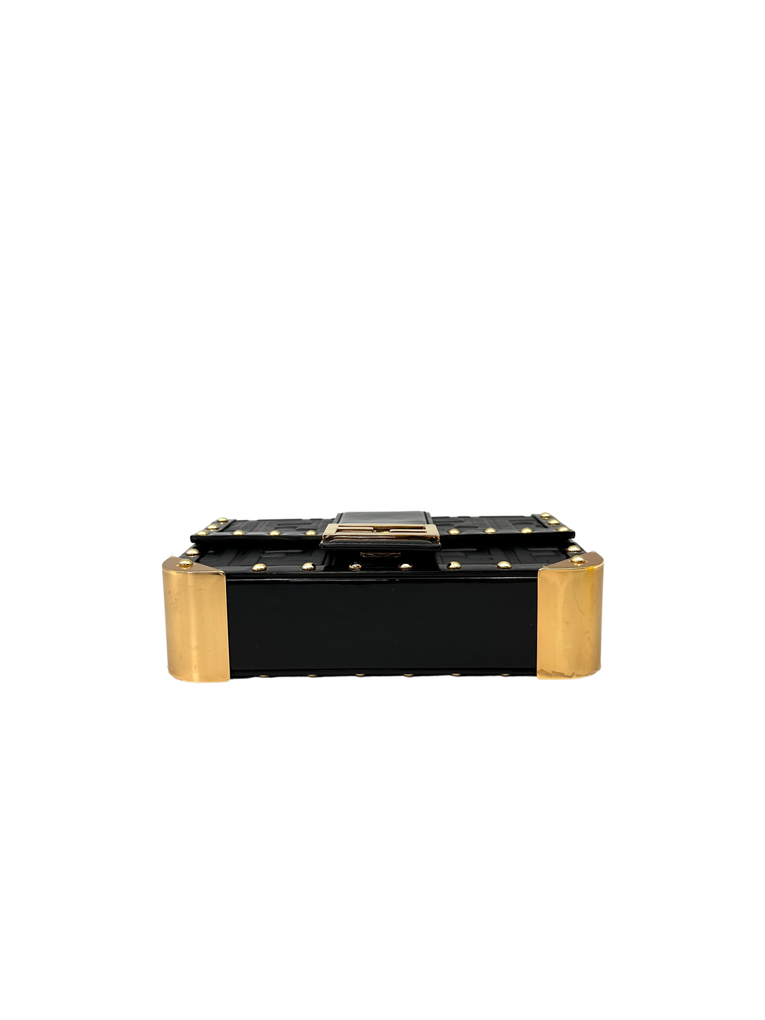 Fendi Baguette Trunk Black FF Embossed Leather Shoulder Bag IRIS253