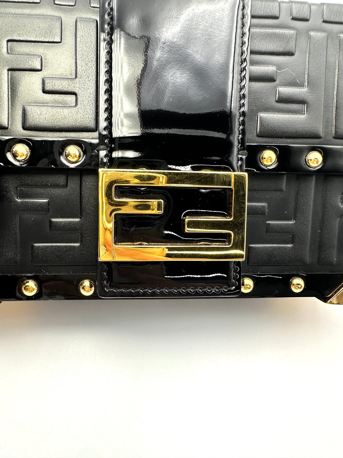 Fendi Baguette Trunk Black FF Embossed Leather Shoulder Bag IRIS253