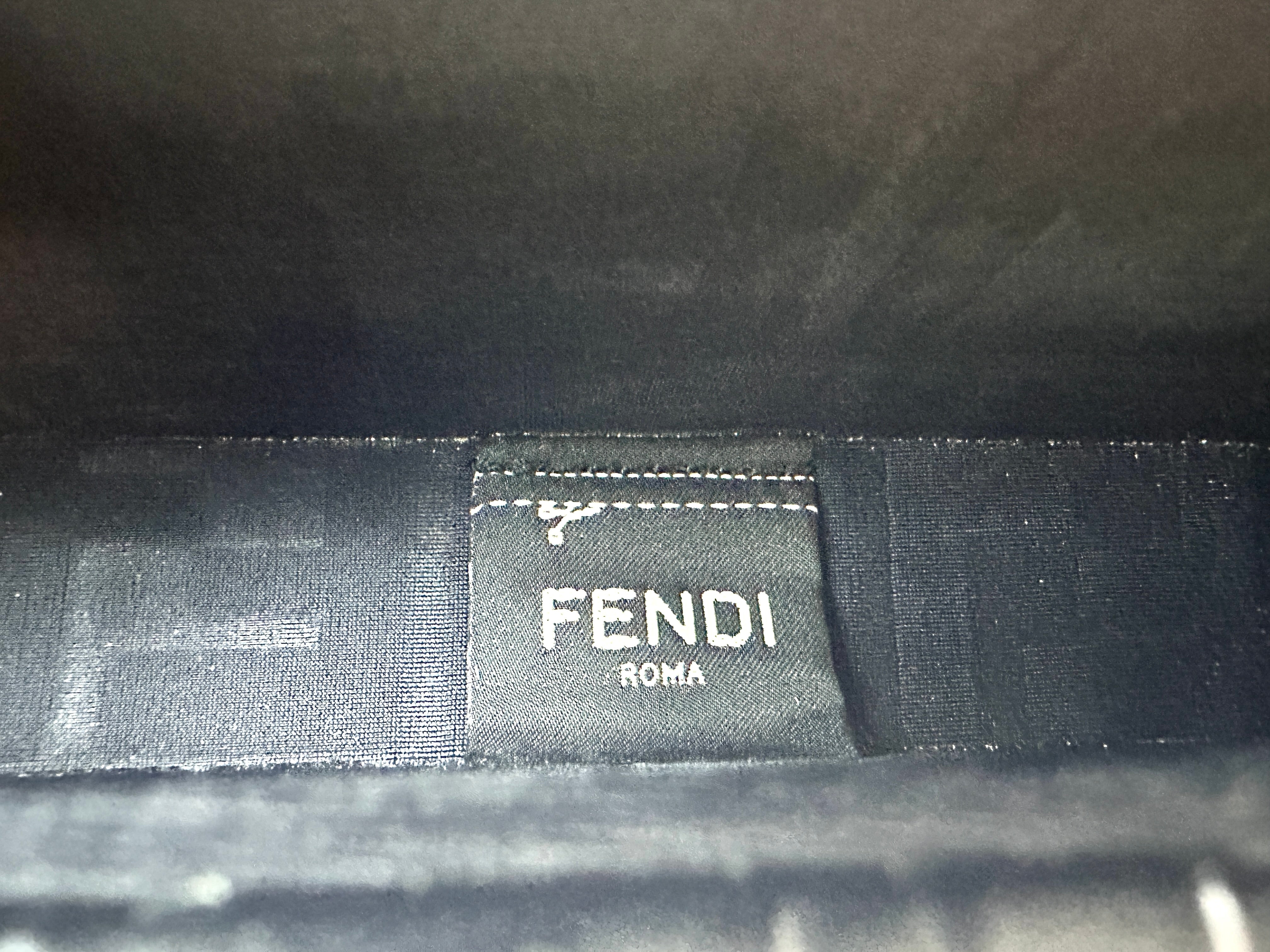 Fendi Baguette Trunk Black FF Embossed Leather Shoulder Bag IRIS253