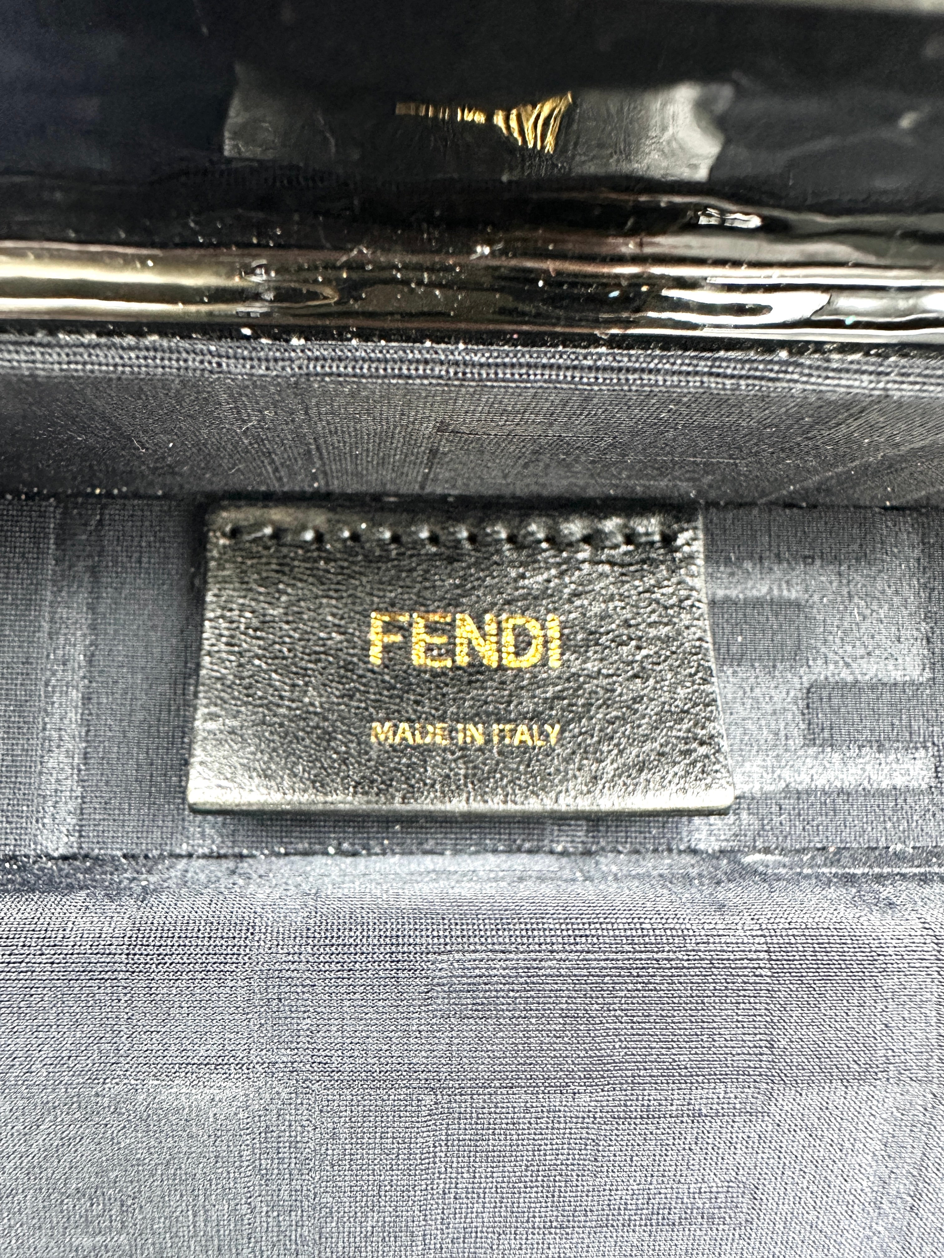 Fendi Baguette Trunk Black FF Embossed Leather Shoulder Bag IRIS253