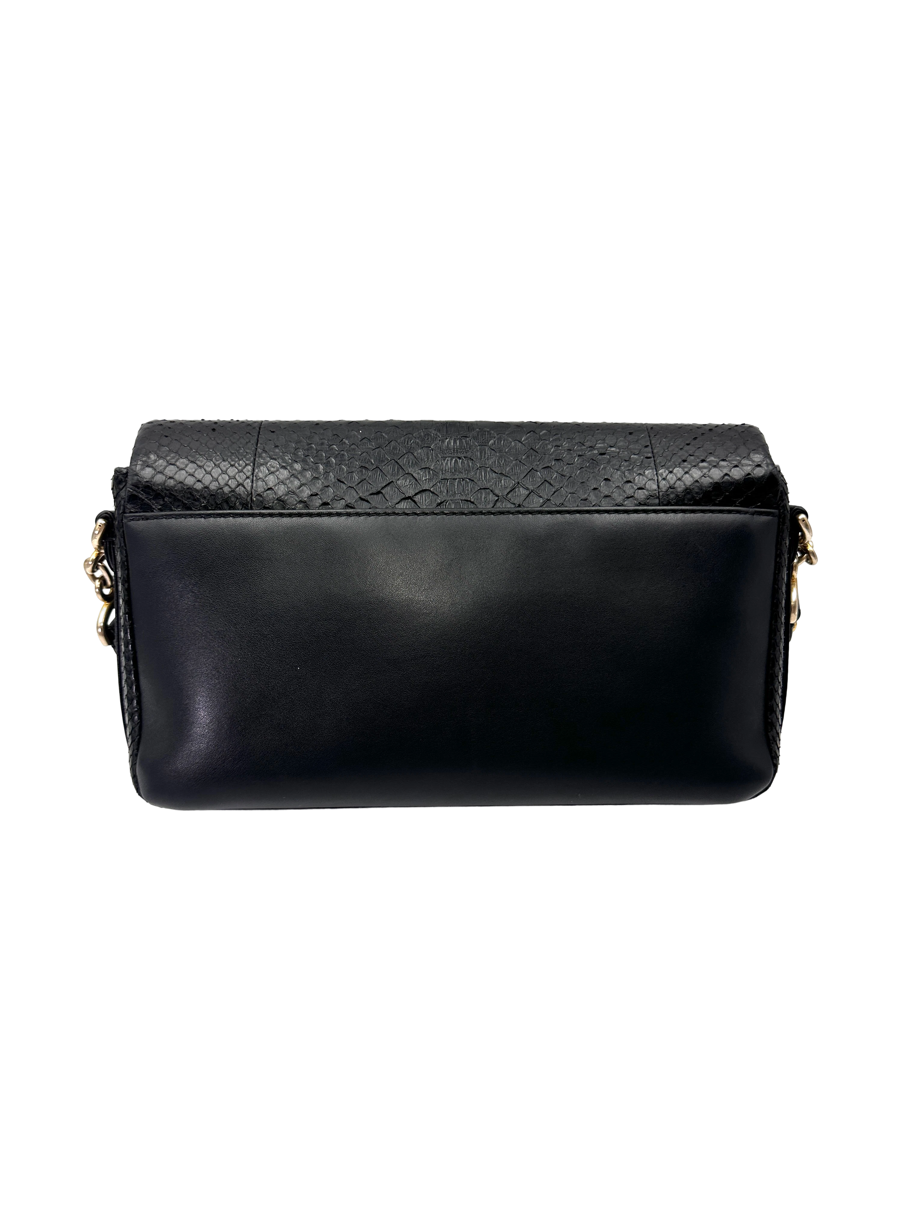 Chanel Classic Flap Black Python Leather Shoulder Bag With Gold Hardware(24***62) CC2217