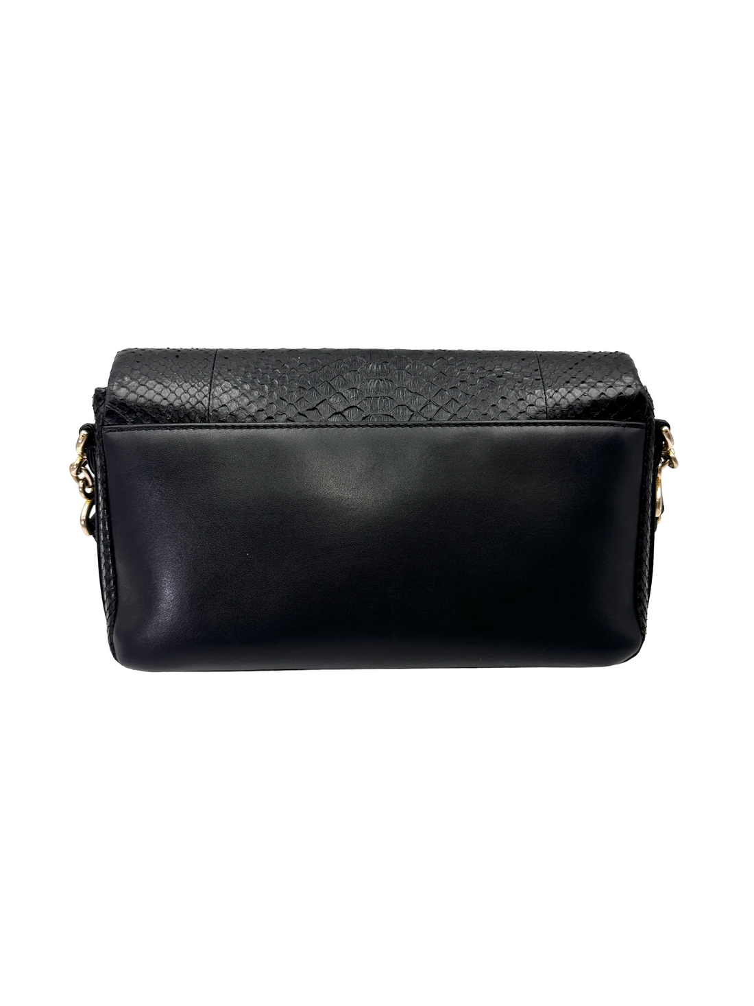Chanel Classic Flap Black Python Leather Shoulder Bag With Gold Hardware(24***62) CC2217