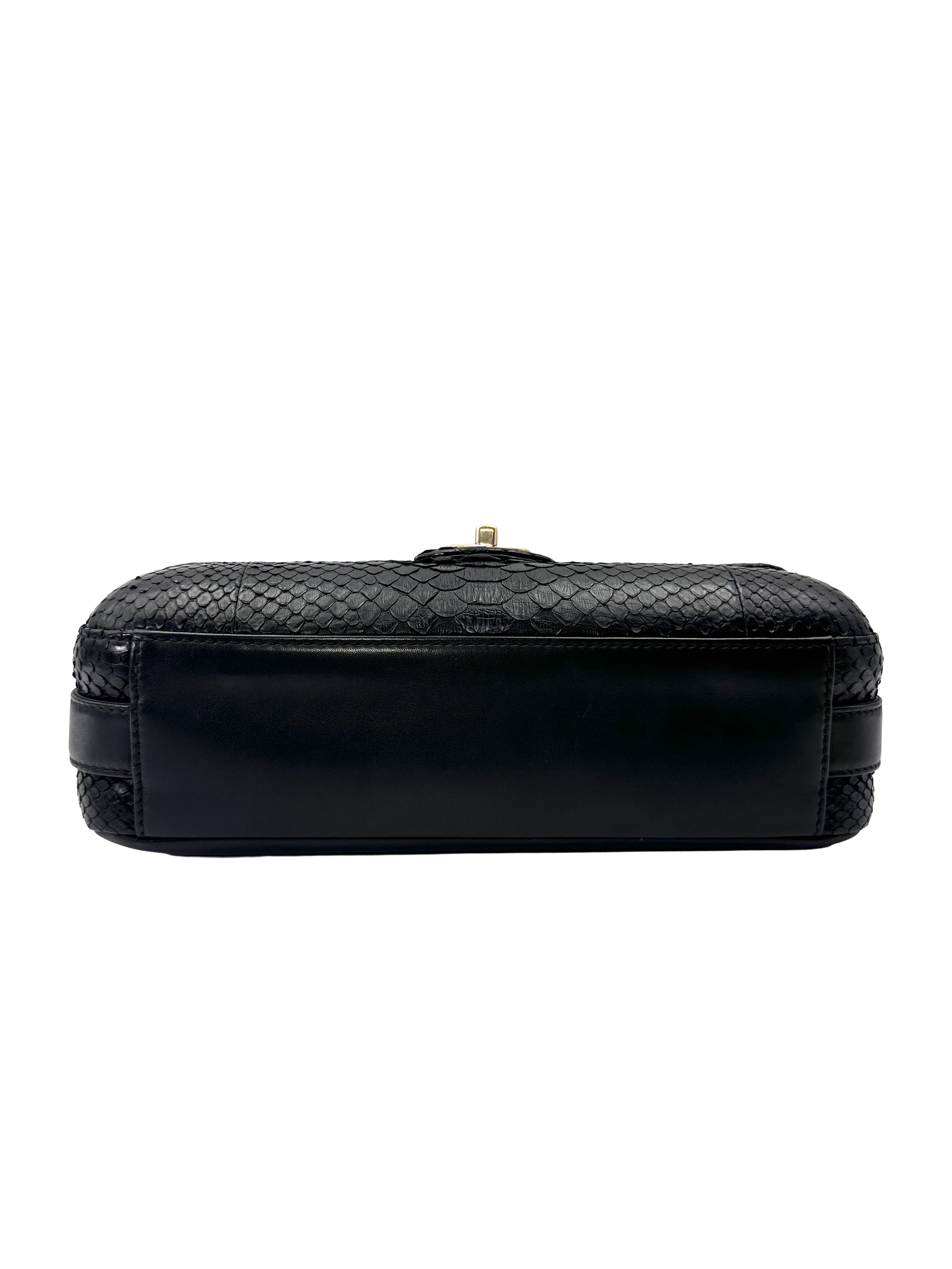 Chanel Classic Flap Black Python Leather Shoulder Bag With Gold Hardware(24***62) CC2217