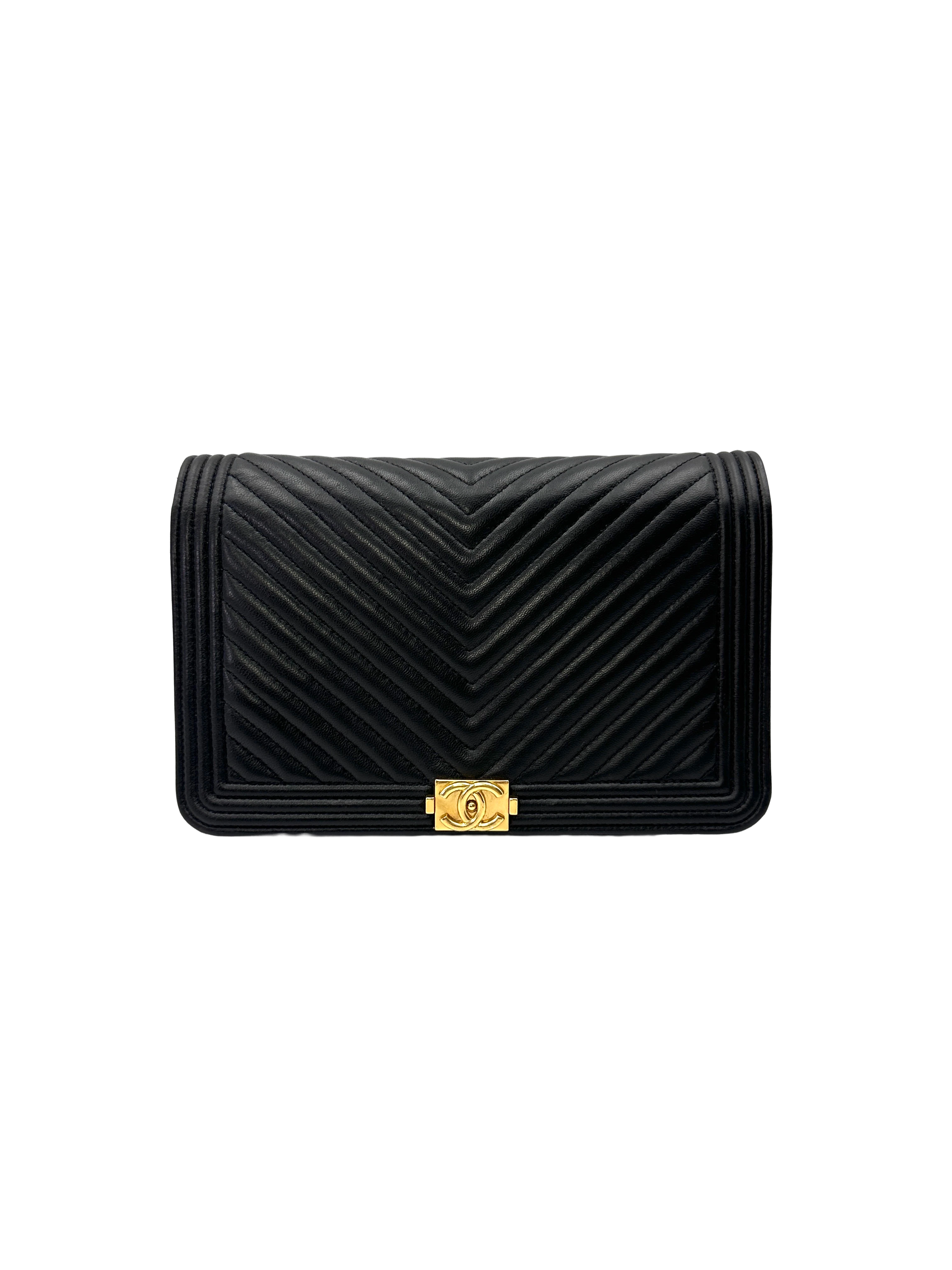 Chanel LeBoy Black Chevron Quilted Lambskin Wallet On Chain(27***86) CC2202