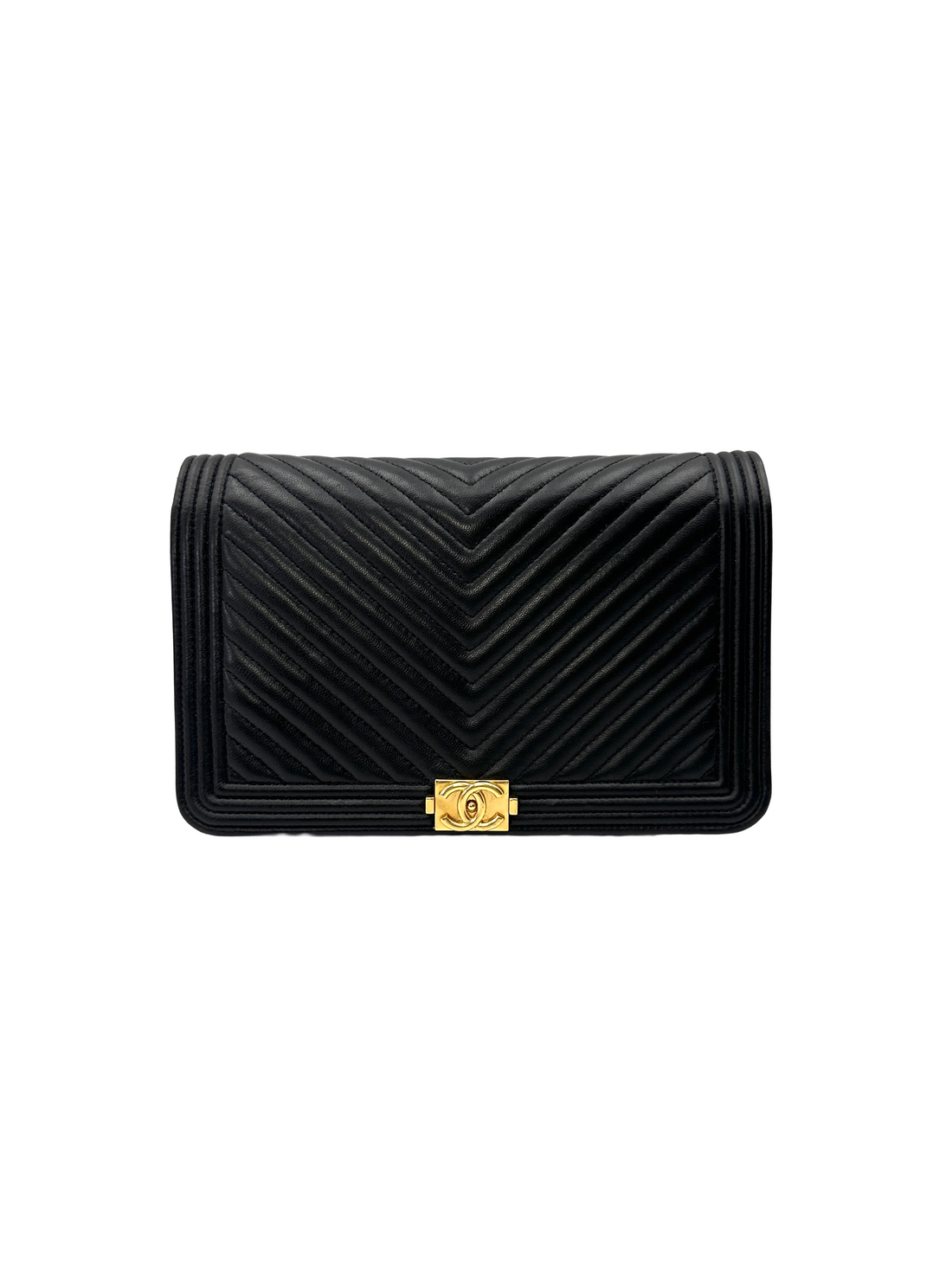 Chanel LeBoy Black Chevron Quilted Lambskin Wallet On Chain(27***86) CC2202