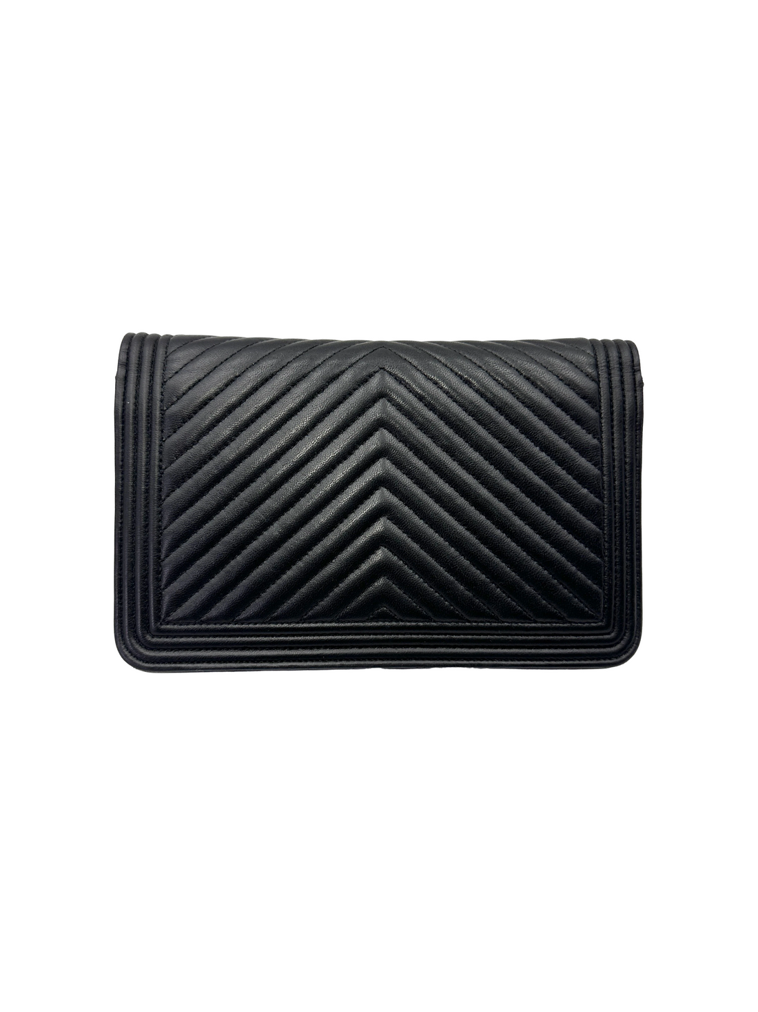 Chanel LeBoy Black Chevron Quilted Lambskin Wallet On Chain(27***86) CC2202